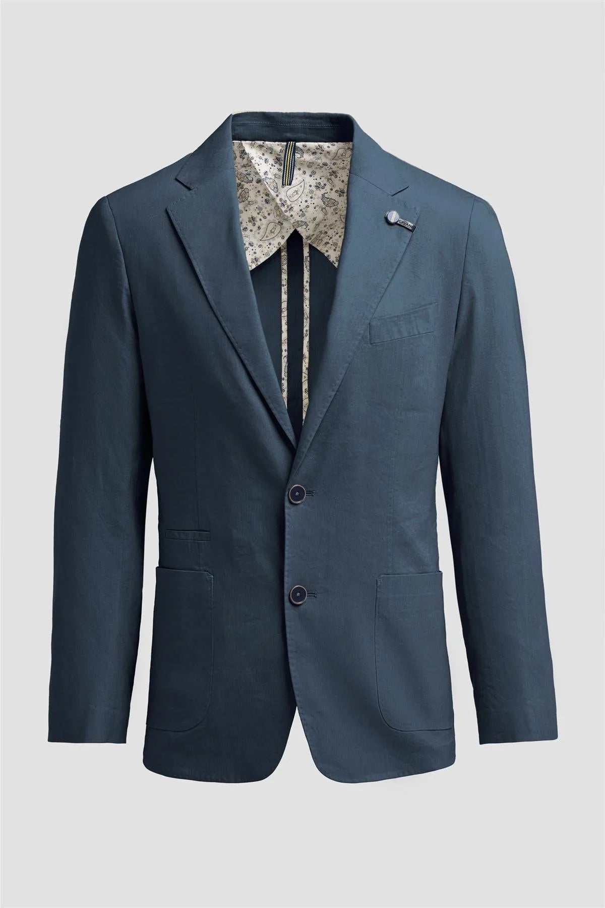Blazer décontracté ajusté en lin pour homme avec poches plaquées - Luca - Indigo Bleu