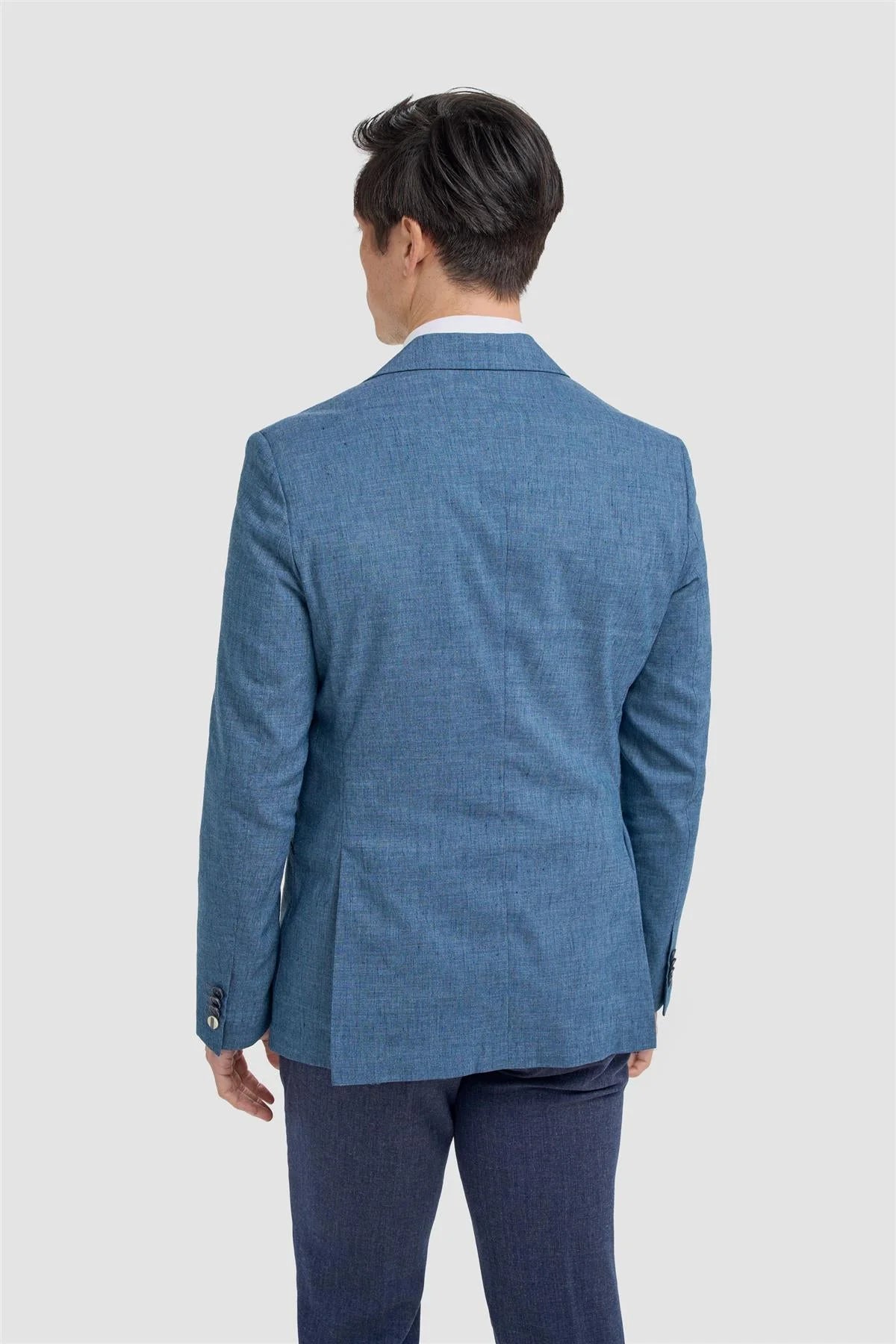 Blazer décontracté ajusté en lin pour homme avec poches plaquées - Luca - Indigo Bleu
