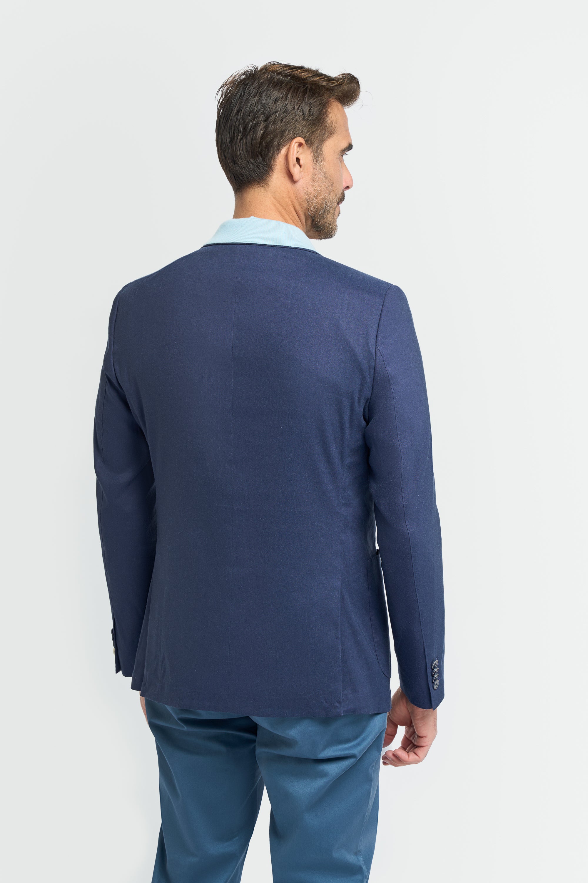 Men’s Linen Slim Fit Casual Blazer with Patch Pockets - Luca - Navy Jacket Back Picture