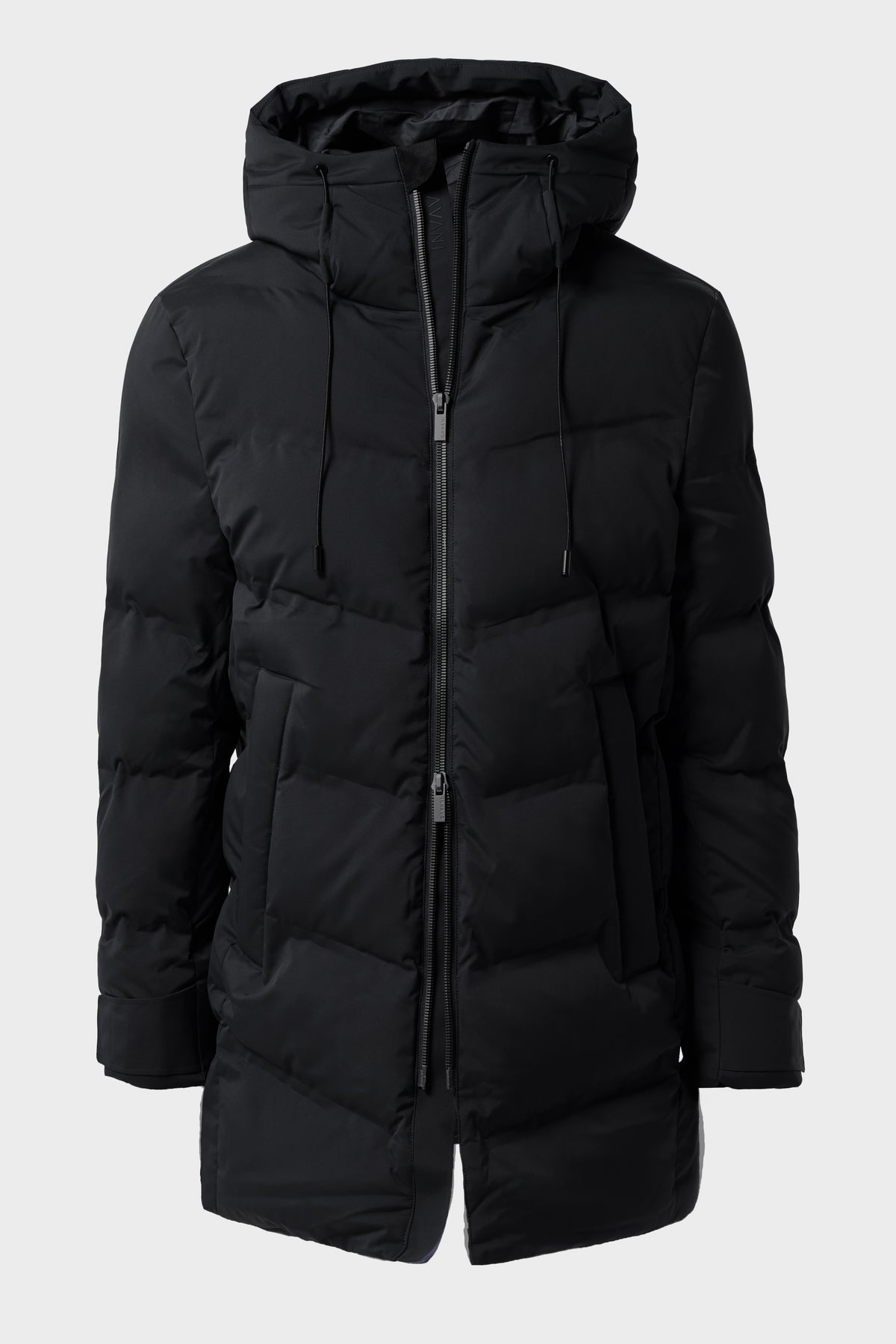 Men’s Long Hooded Puffer Winter Coat – Cavani Delray Black Front Picture