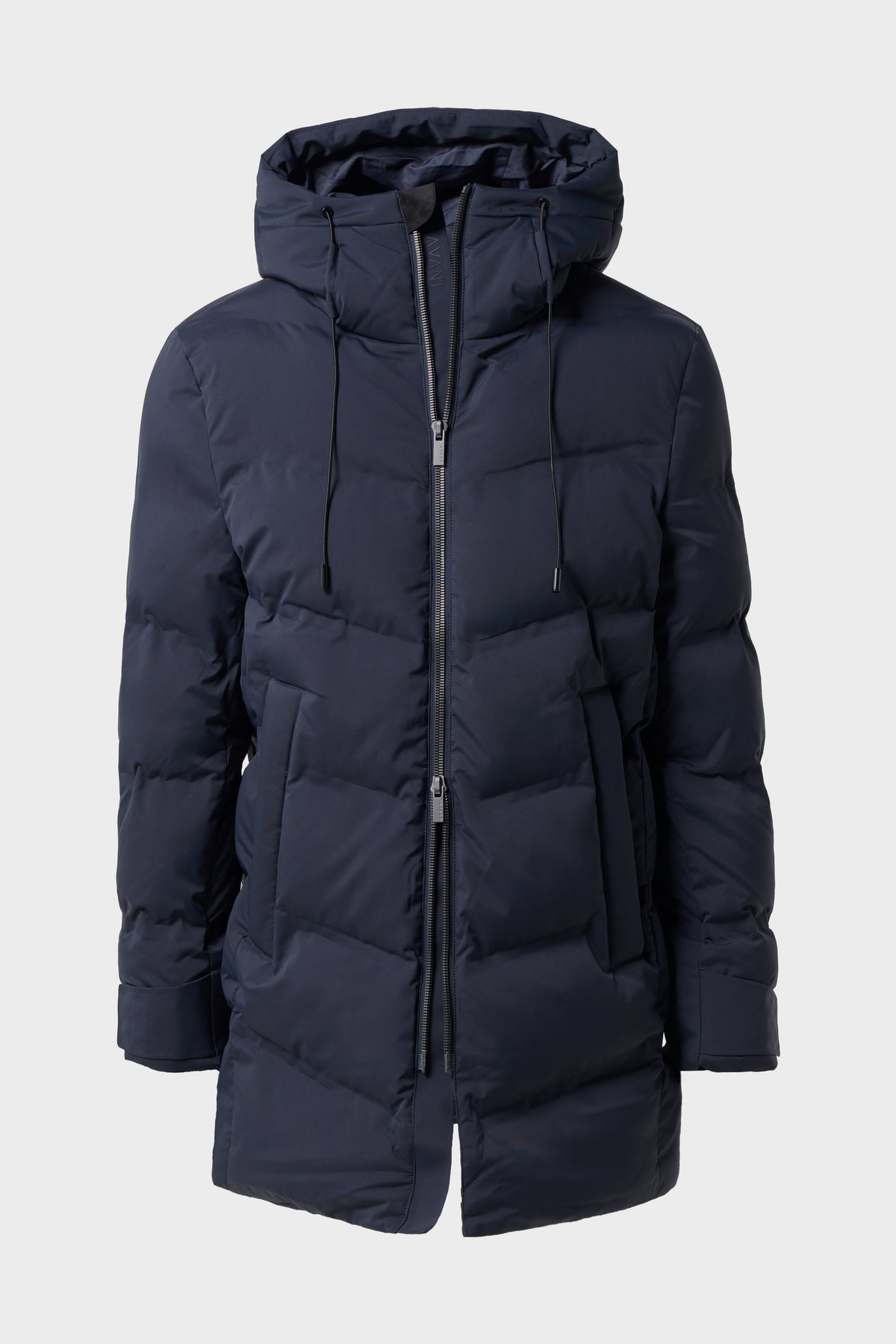 Men’s Long Hooded Puffer Winter Coat – Cavani Delray Navy Front Picture
