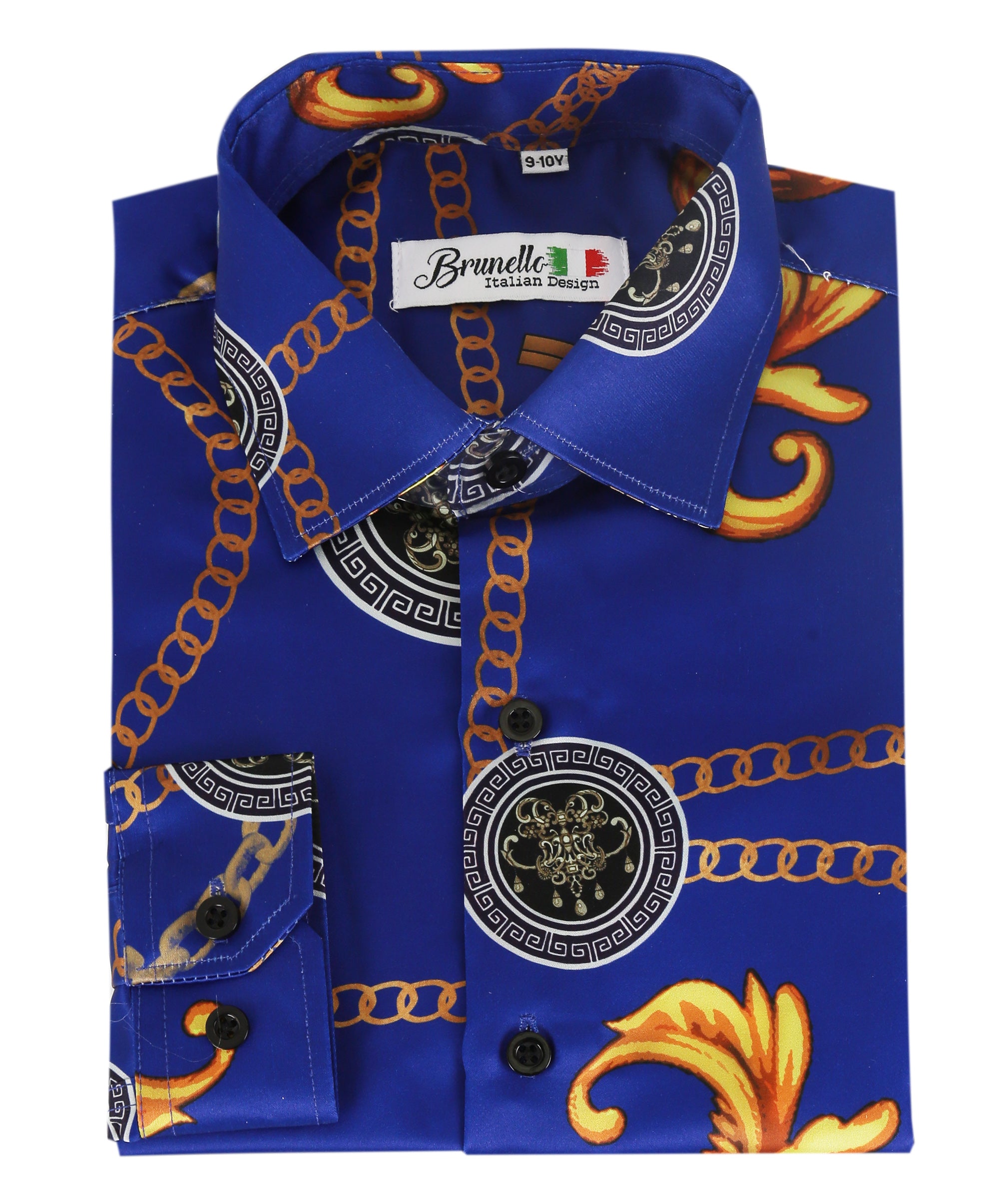 Men's Long Sleeve Printed Satin Shirt - Saks and Blue Front Picture