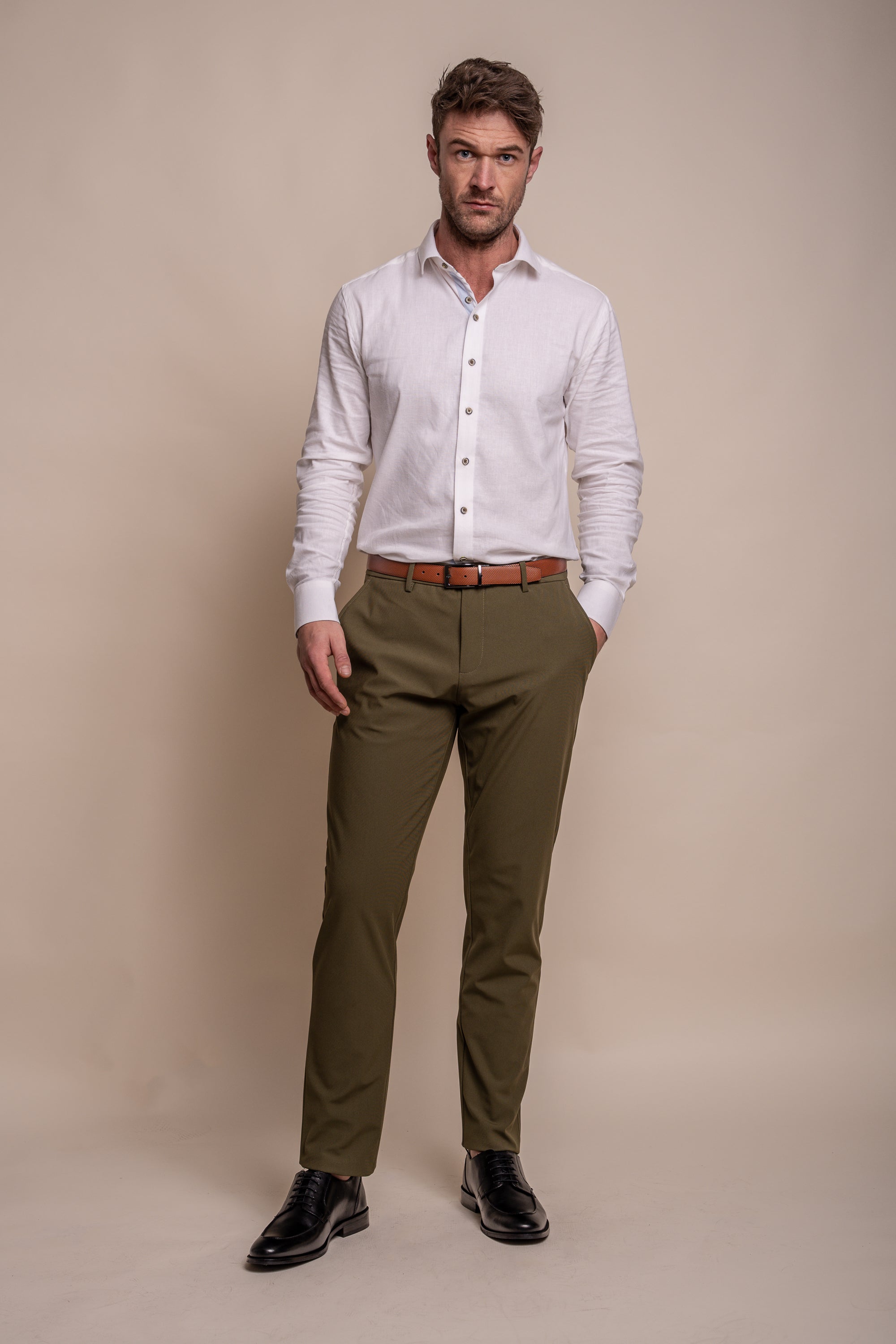 Men's Long Sleeves Linen Shirt - JORDI - White Model Front Picture