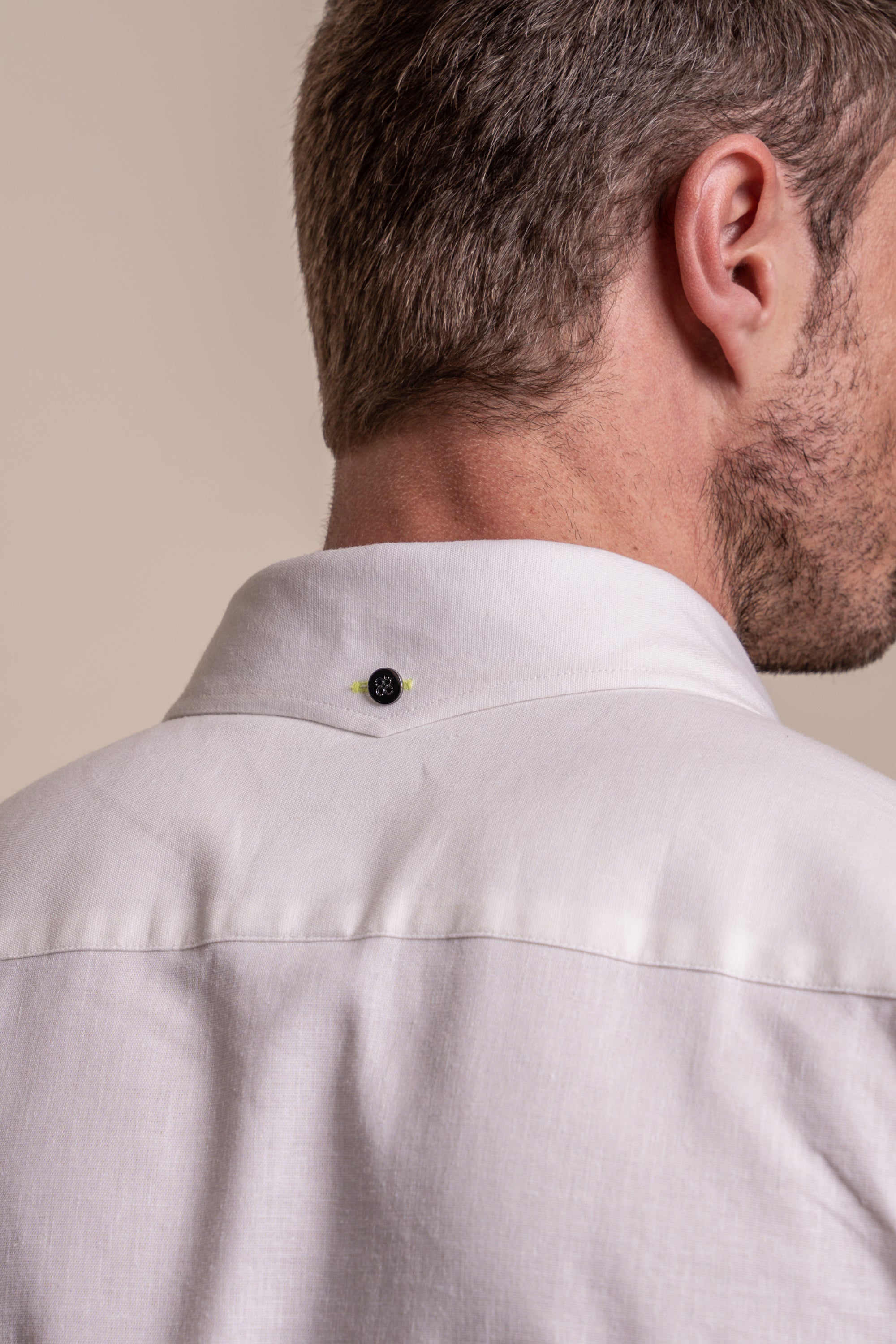Men's Long Sleeves Linen Shirt - JORDI - White Detail Picture