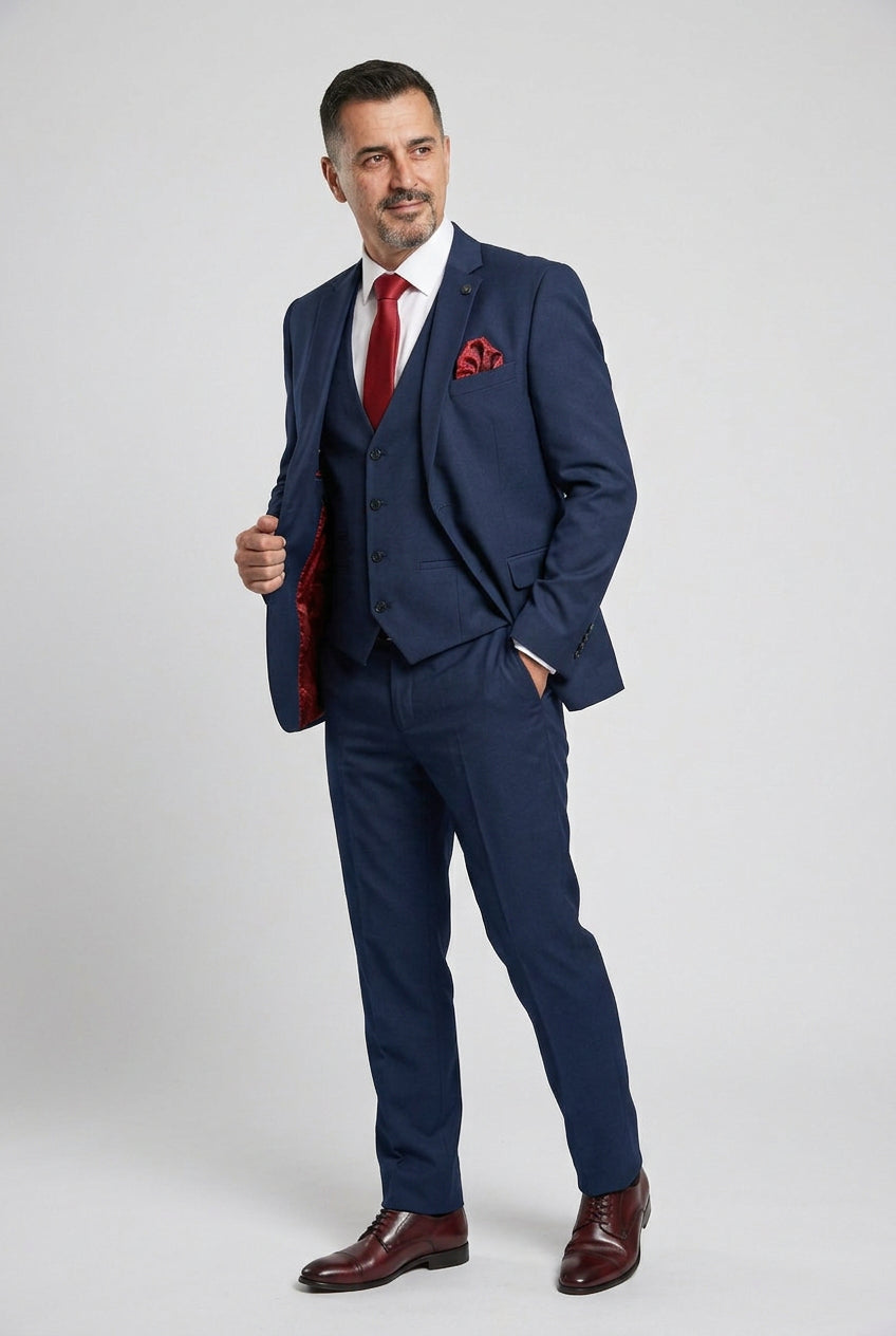 Herren Marineblaues 3-teiliges Anzugset mit schmaler Passform