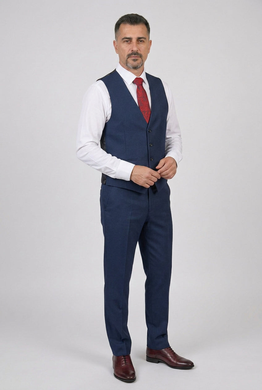 Herren Marineblaues 3-teiliges Anzugset mit schmaler Passform