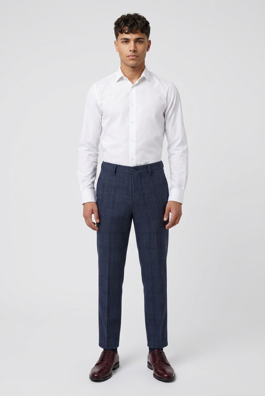 Pantalon formel ajusté pour homme à motif Glen Check bleu marine