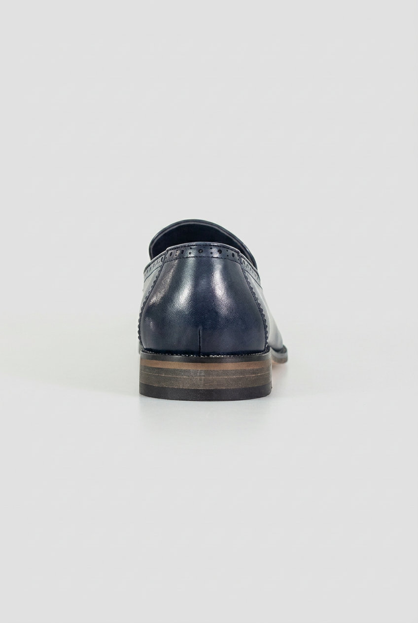 Herren Navy Leder- und Woll-Tweed Tassel Loafers