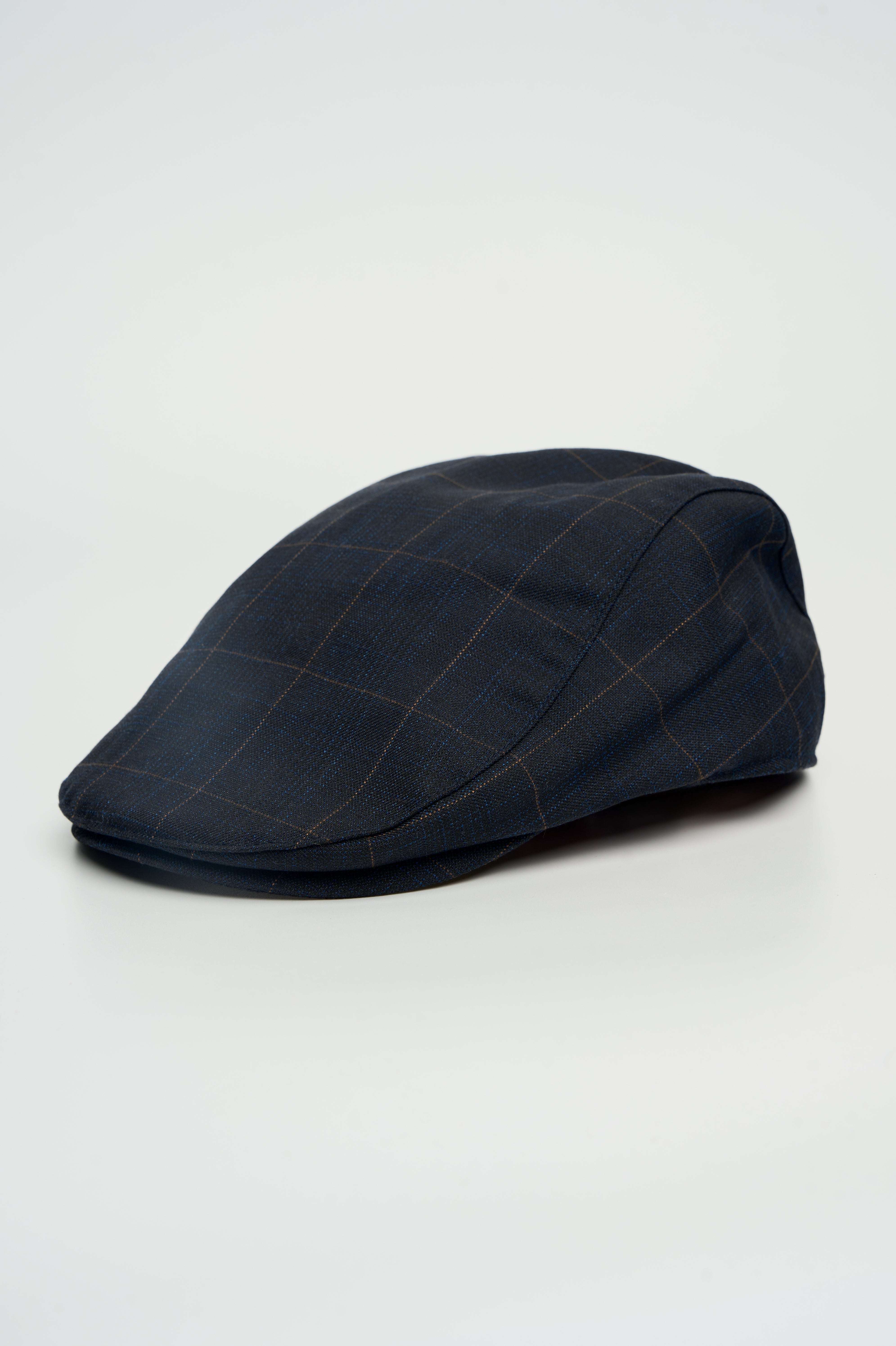 Men’s Navy Windowpane Check Baker Boy Cap - Torino