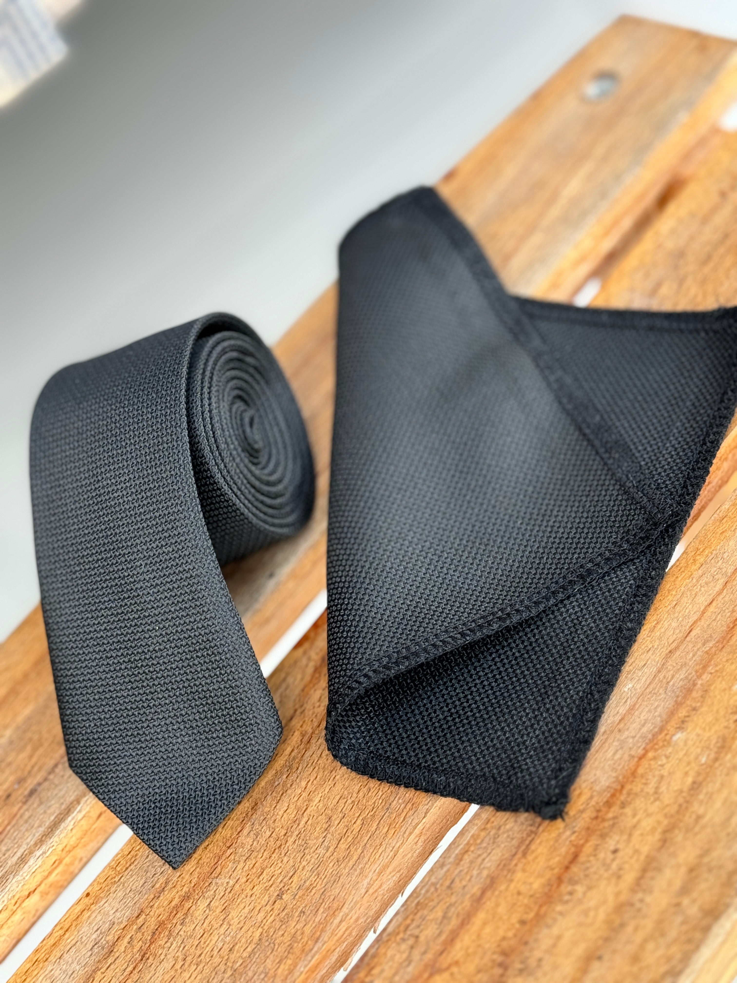 Men’s Oxford Weave Slim Tie Formal Neckwear- Black