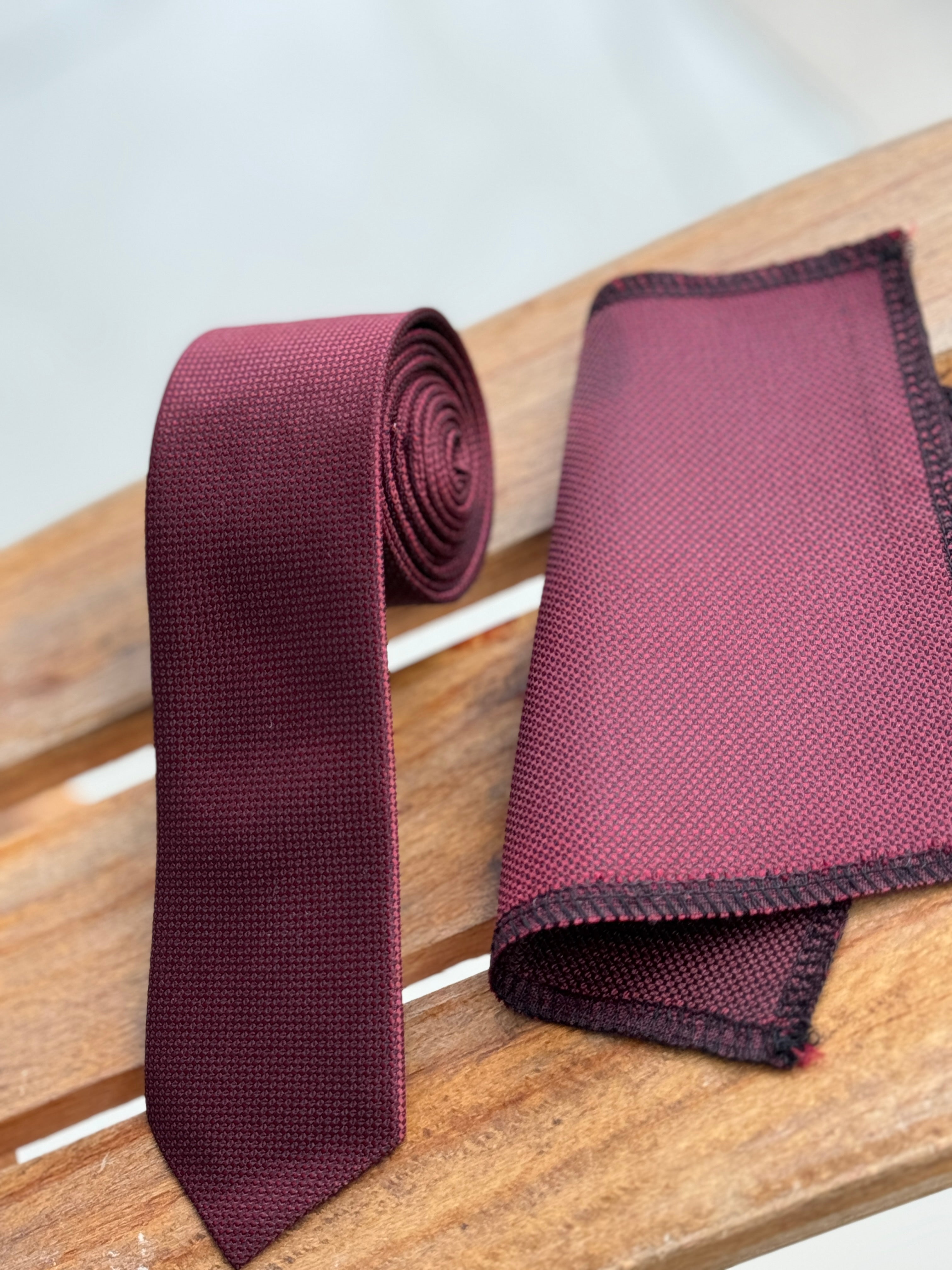 Men’s Oxford Weave Slim Tie Formal Neckwear- Burgundy