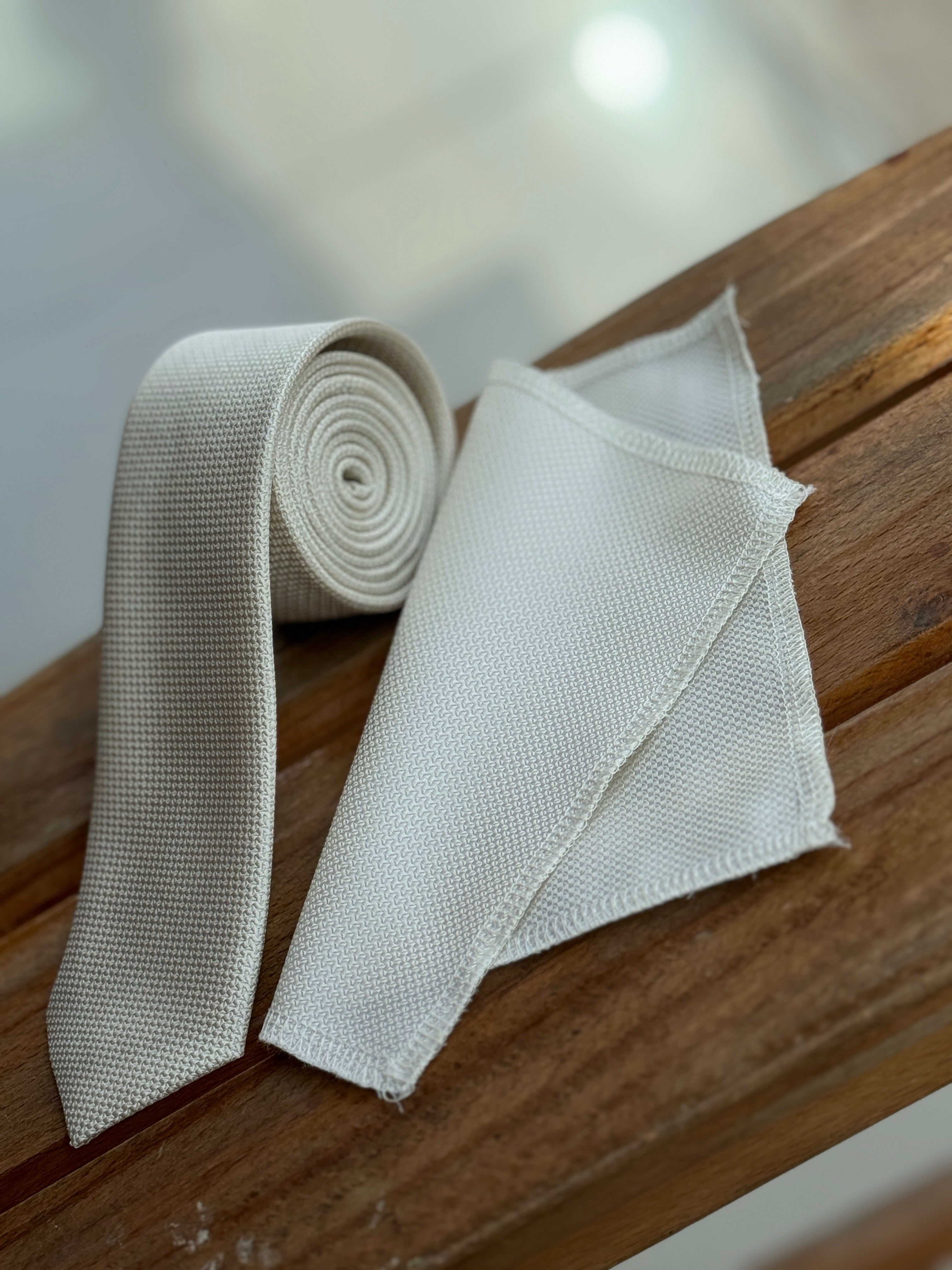 Men’s Oxford Weave Slim Tie Formal Neckwear- Ivory