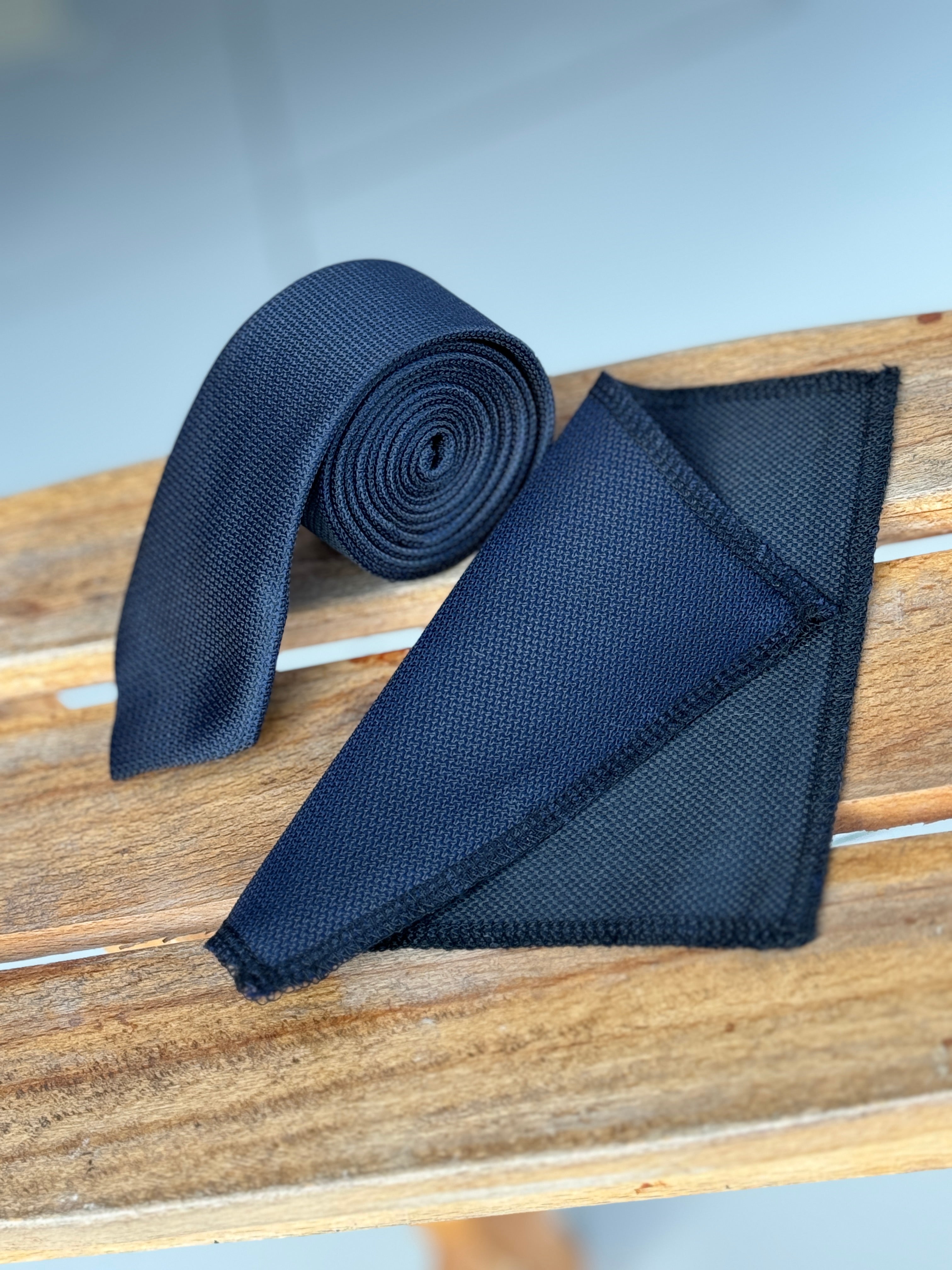 Men’s Oxford Weave Slim Tie Formal Neckwear- Navy Blue 