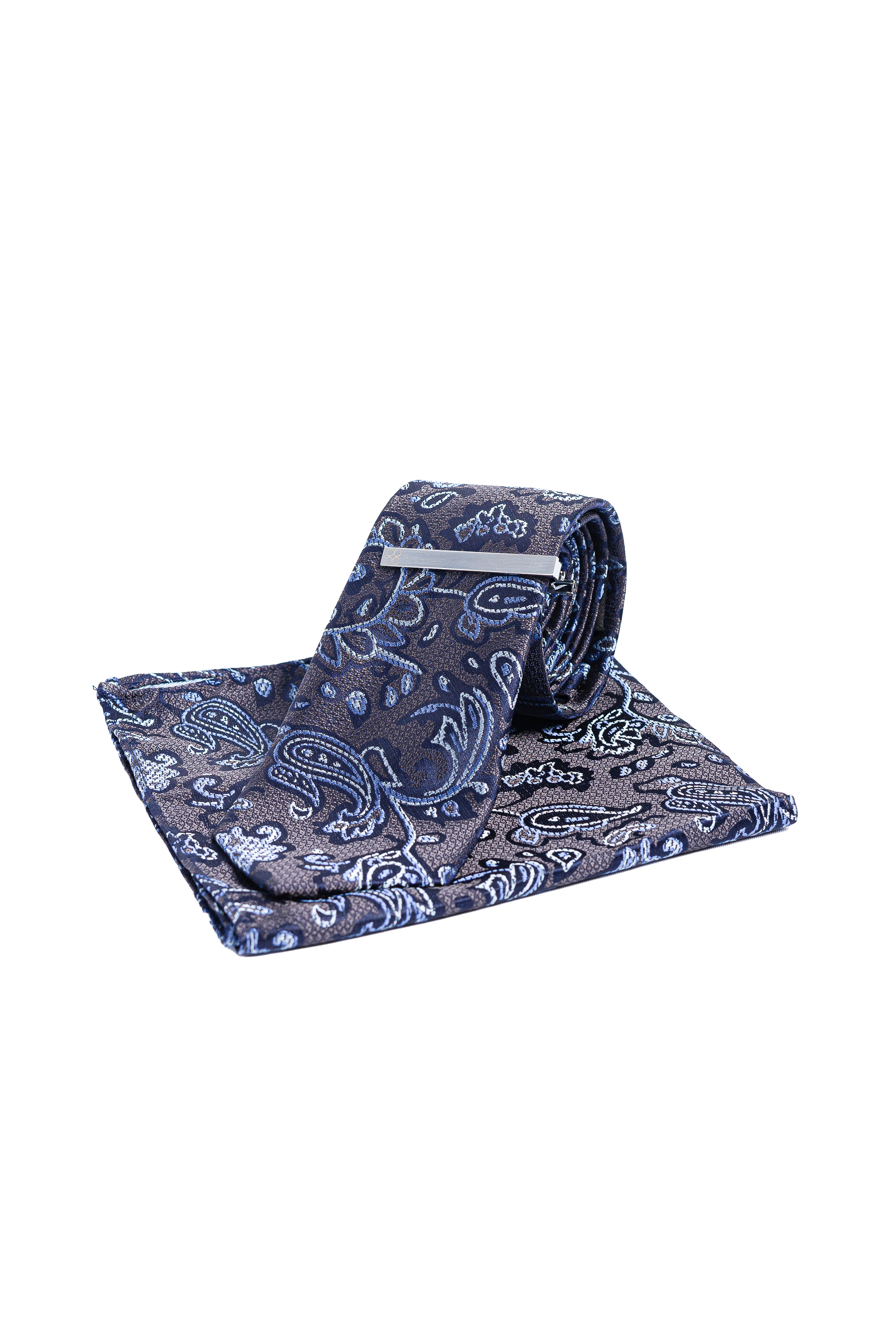 Men's Paisley Floral Patterned Tie Set - Grey