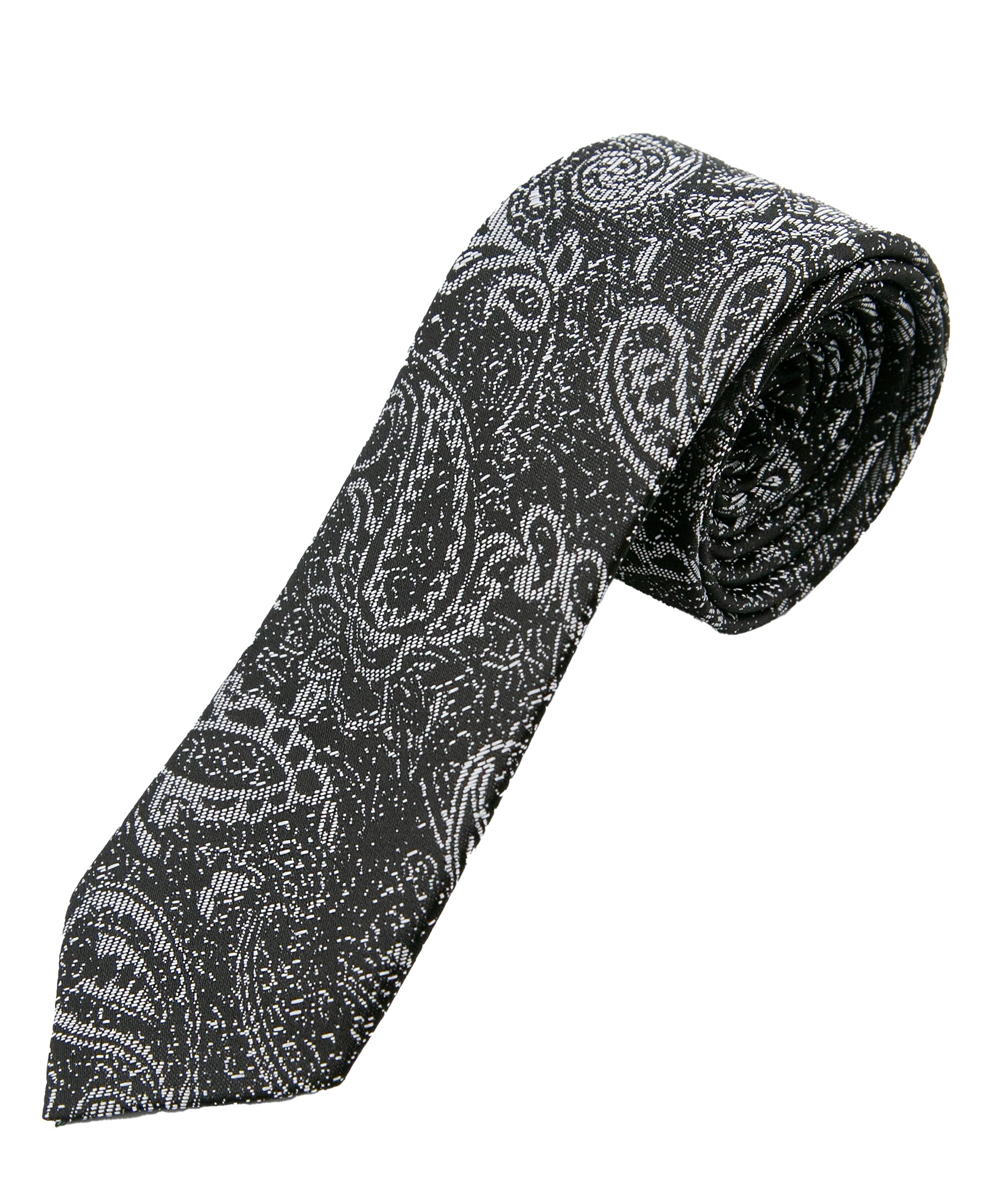 Men’s Paisley Slim Tie & Pocket Square Set in Grey Tie Picture