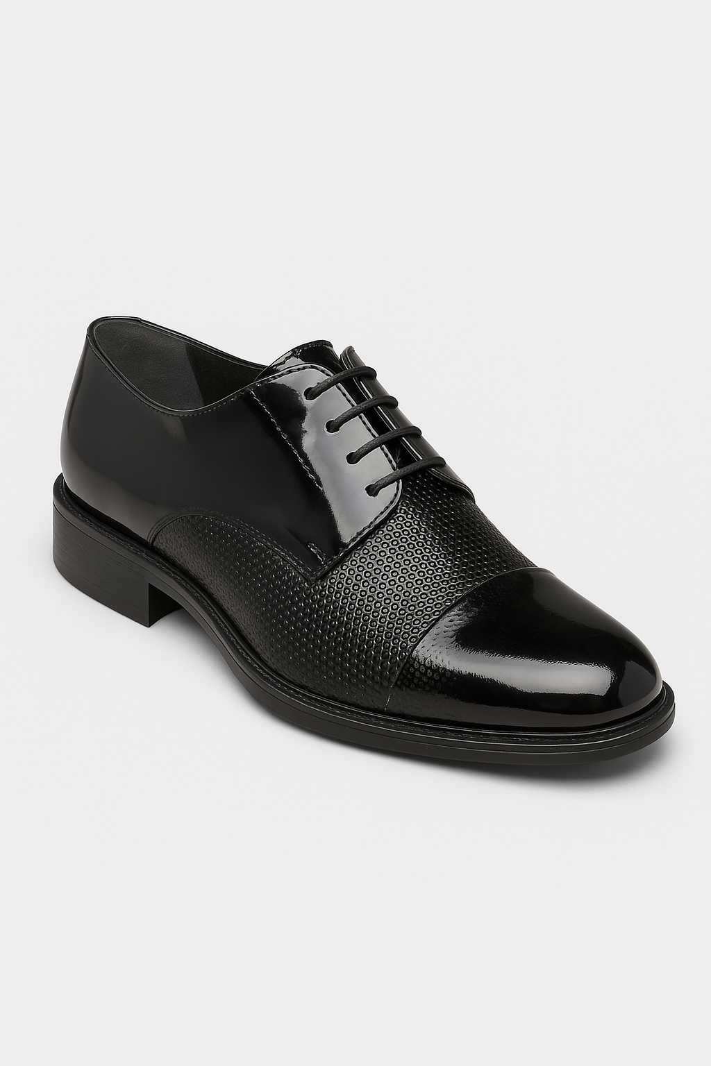 Men’s Patent Cap Toe Derby Dress Shoes - GROSVENOR - Black Side Picture