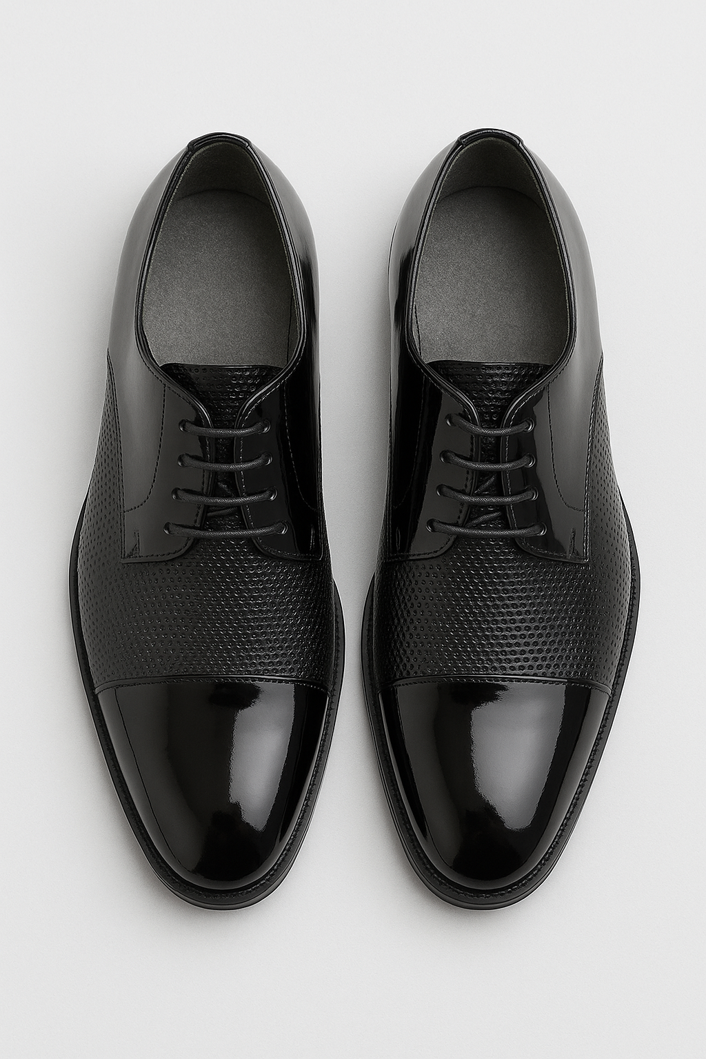 Men’s Patent Cap Toe Derby Dress Shoes - GROSVENOR - Black Front Picture