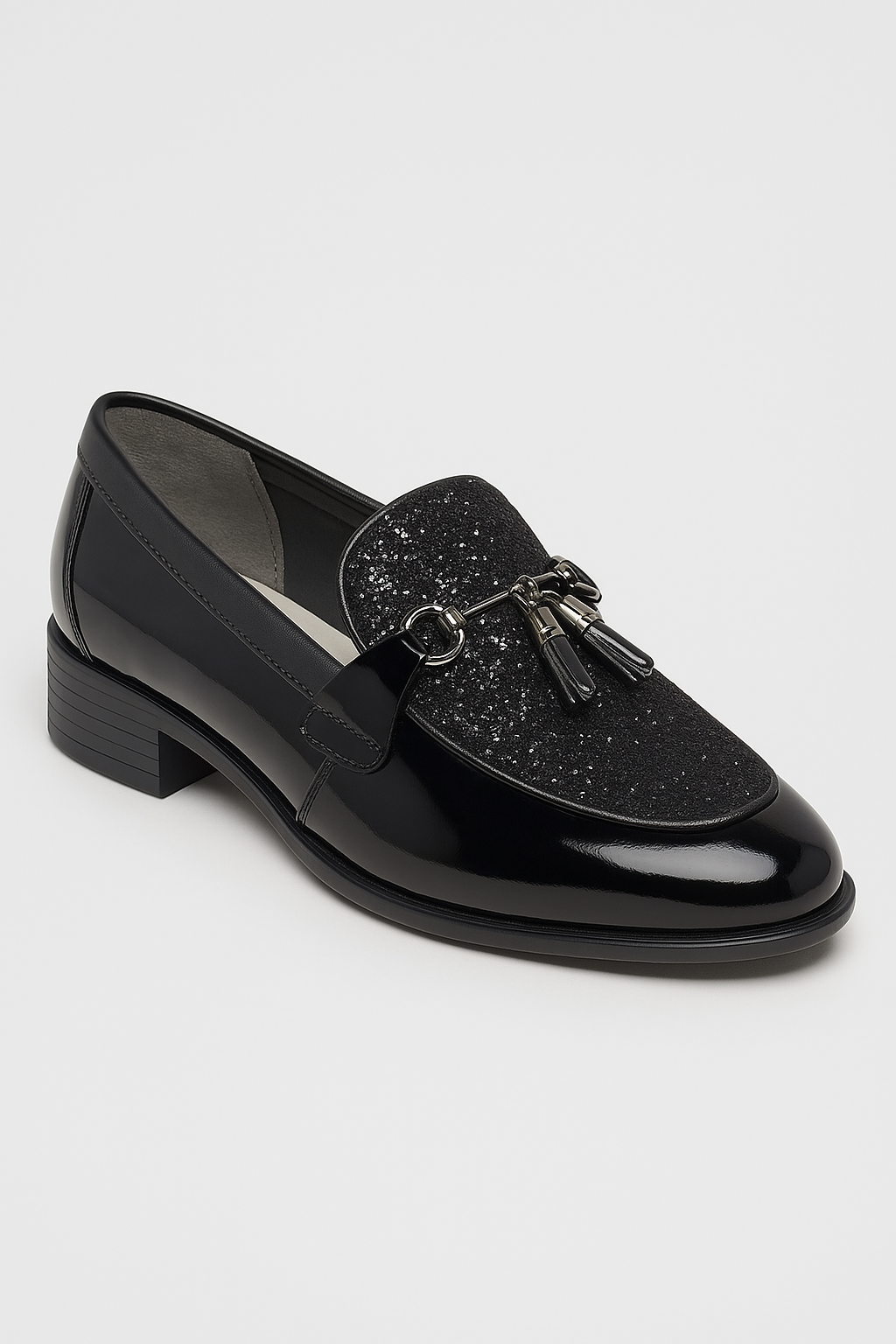 Men’s Patent Glitter Loafer Dress Shoes - SAVOY - Black Side Picture