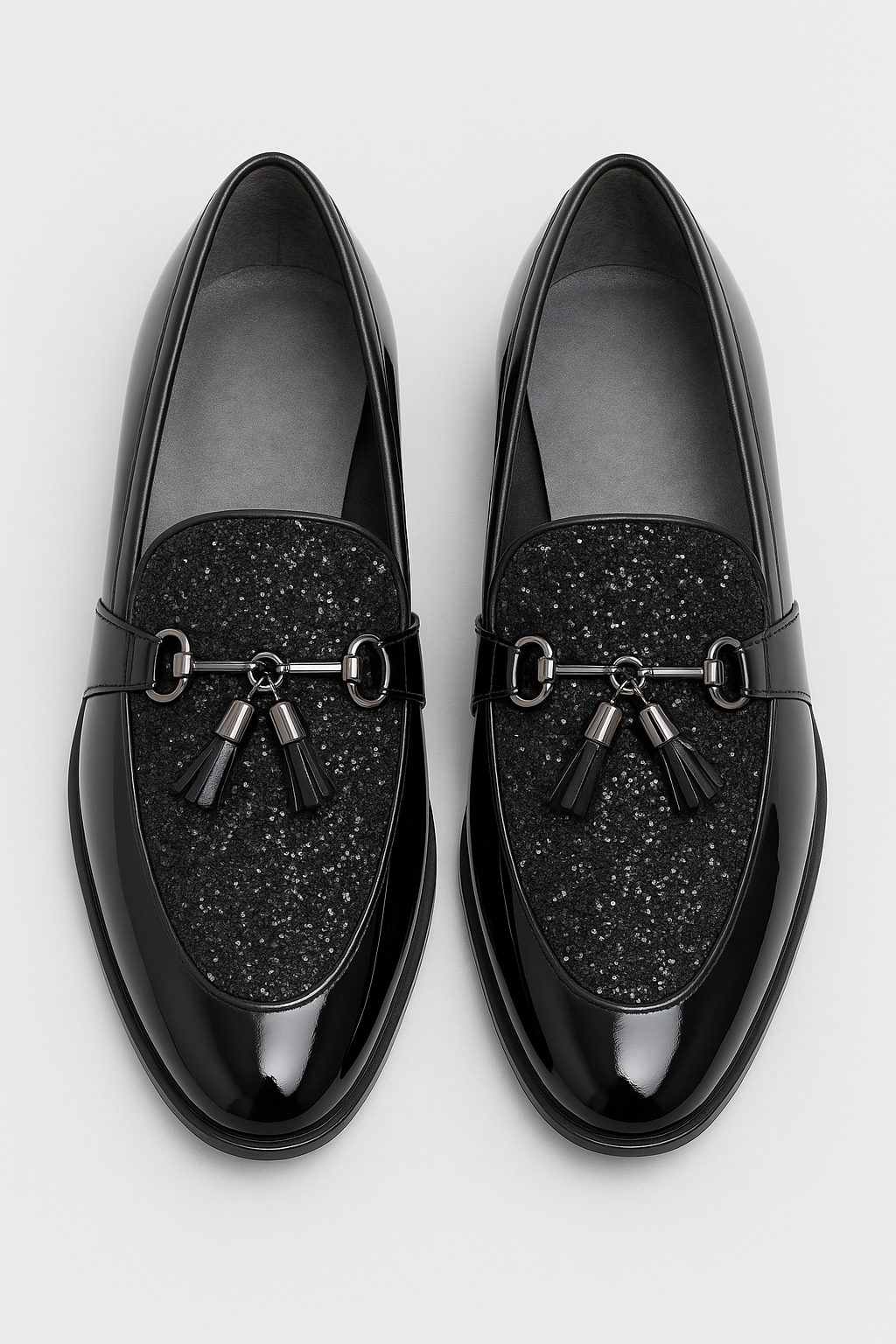 Men’s Patent Glitter Loafer Dress Shoes - SAVOY - Black Front Picture