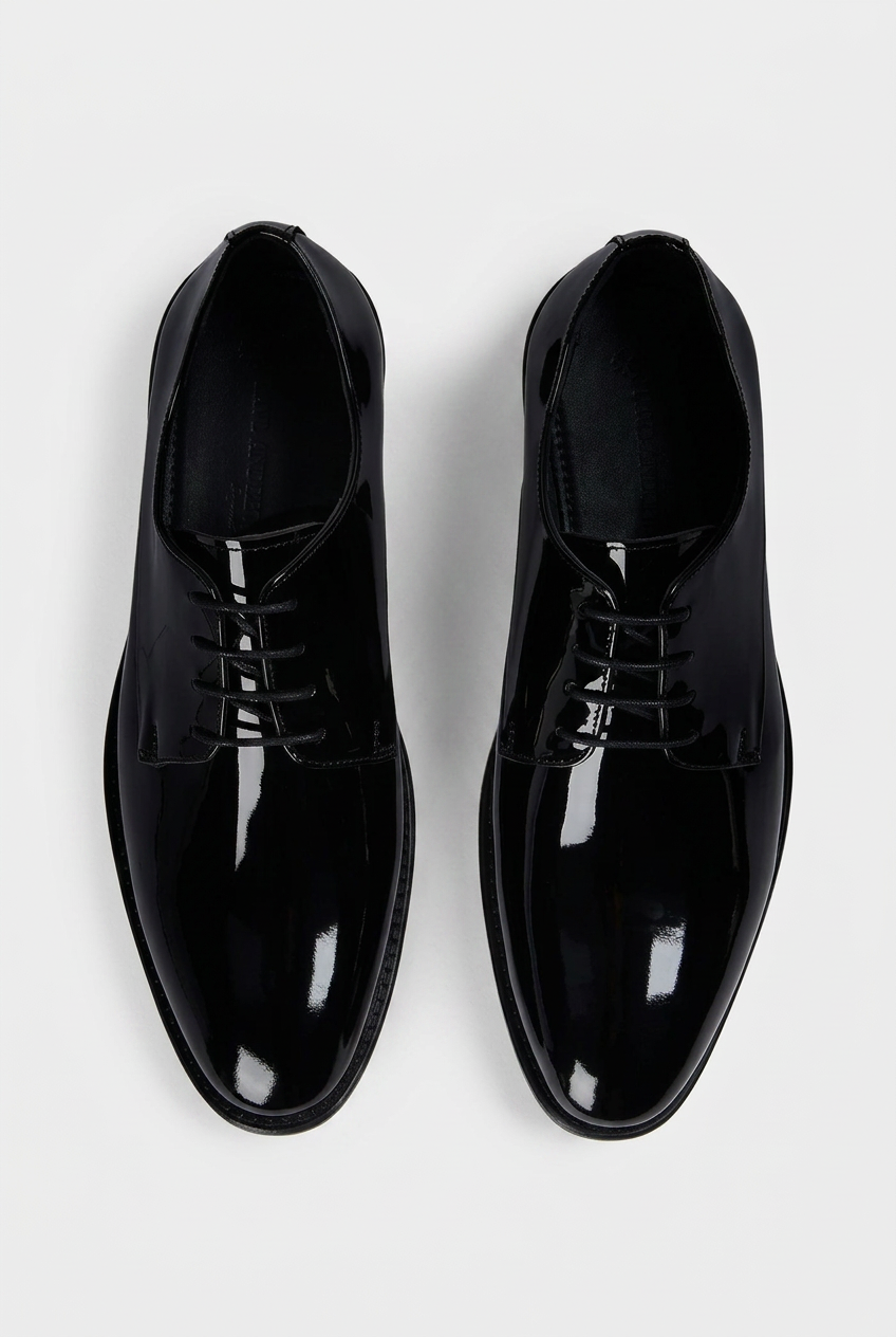 Men’s Patent Leather Derby Dress Shoes - Black Front Picture