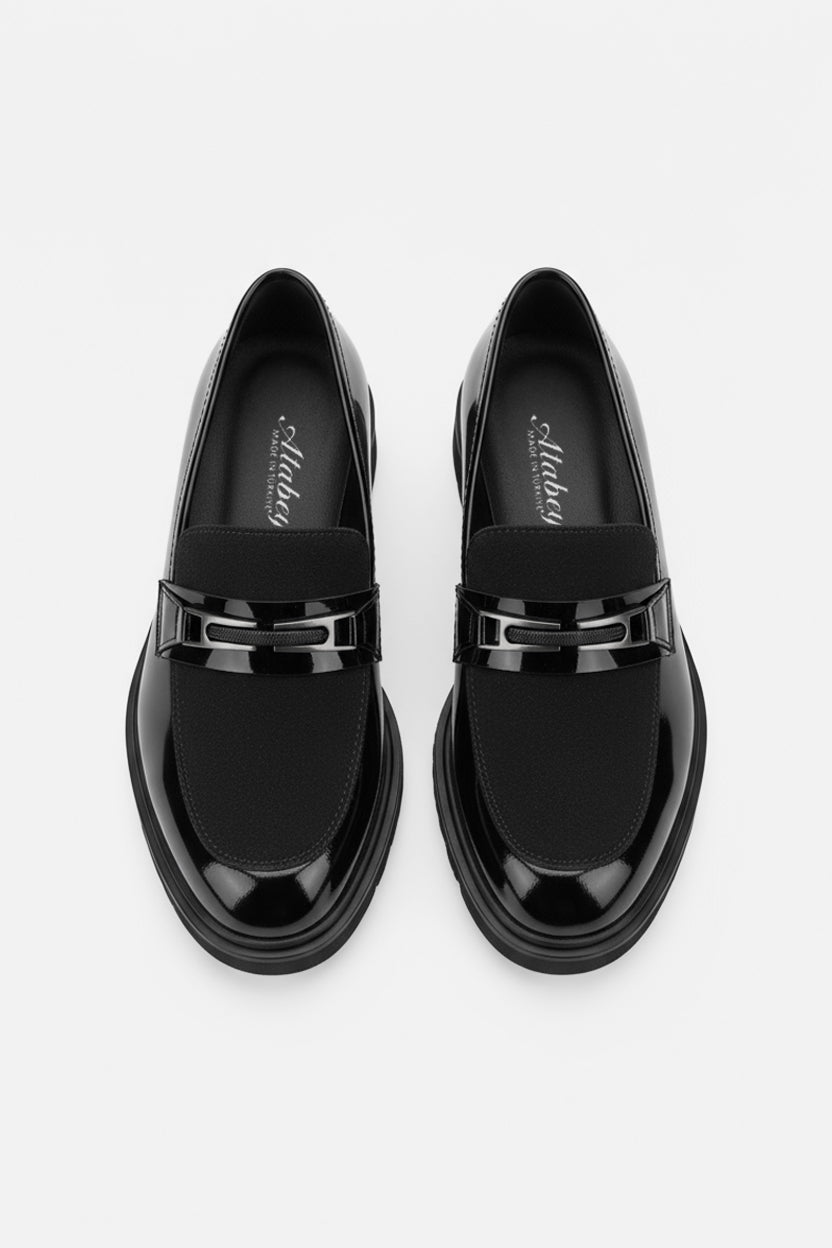Men’s Patent & Suede Loafer Dress Shoes - MAYFAIR - Black Front Picture