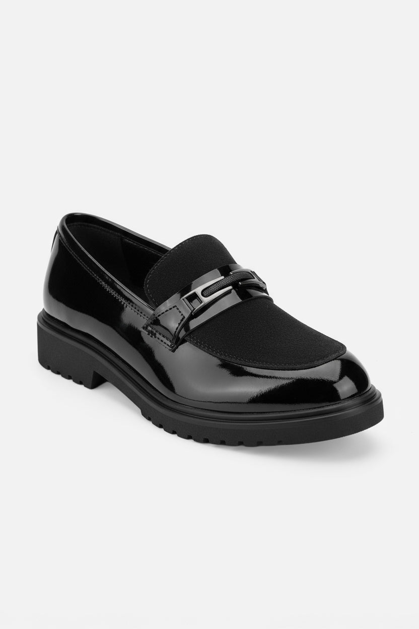 Men’s Patent & Suede Loafer Dress Shoes - MAYFAIR - Black Side Picture