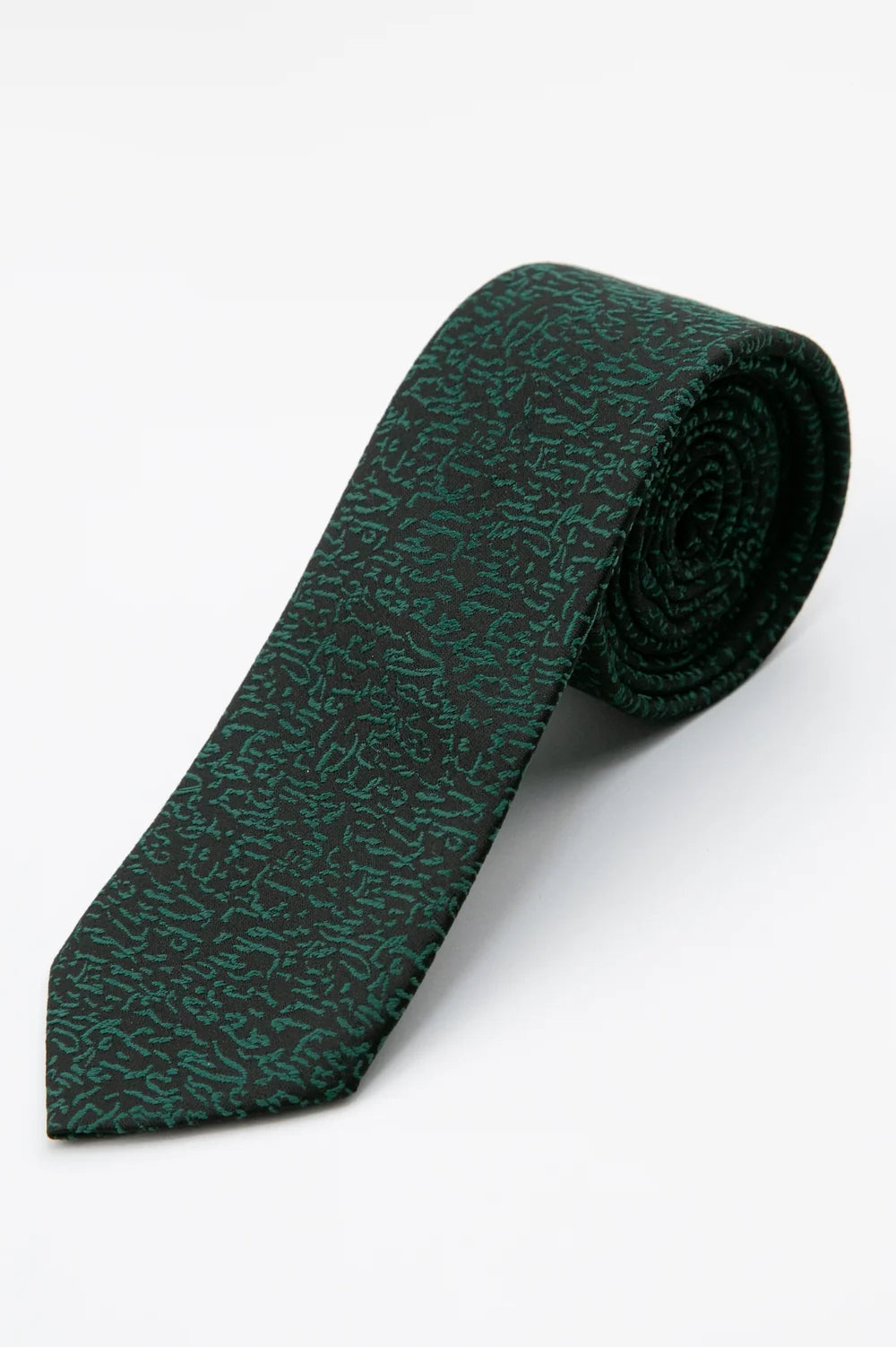 طقم ربطة عنق نحيفة وقطعة جيب بنقشة حبيبات للرجال باللون الأخضر