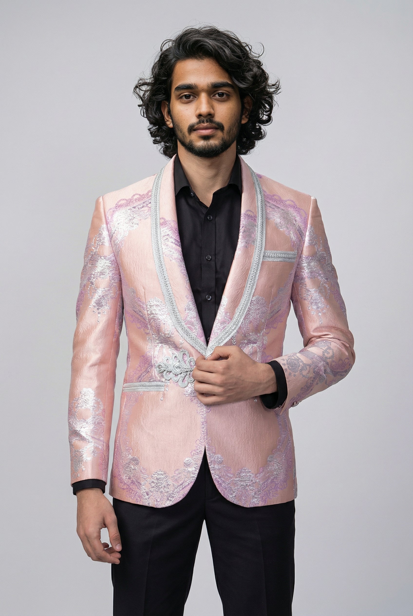 Men’s Pink & Silver Tuxedo Blazer -  HUDSON Main Picture