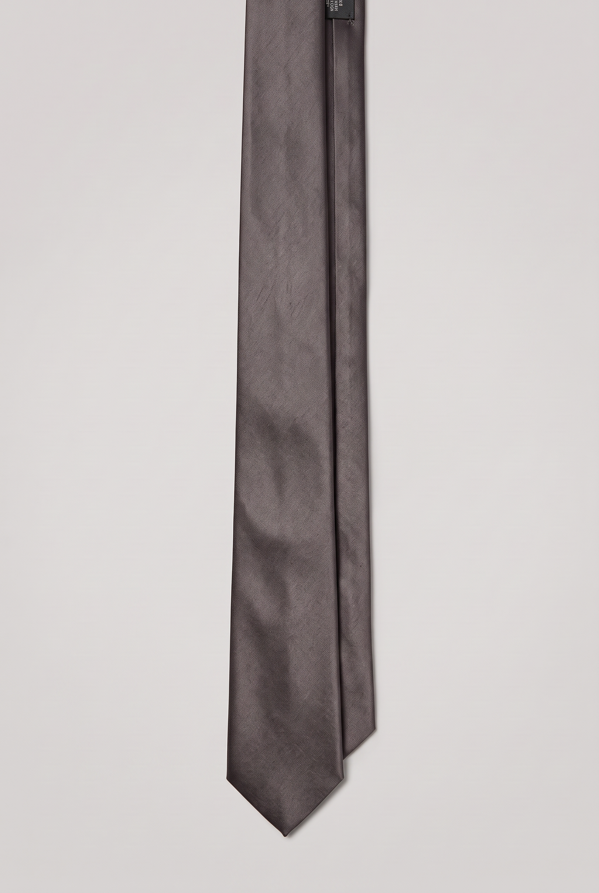 Dark Silver satin men's necktie, full-length front view 