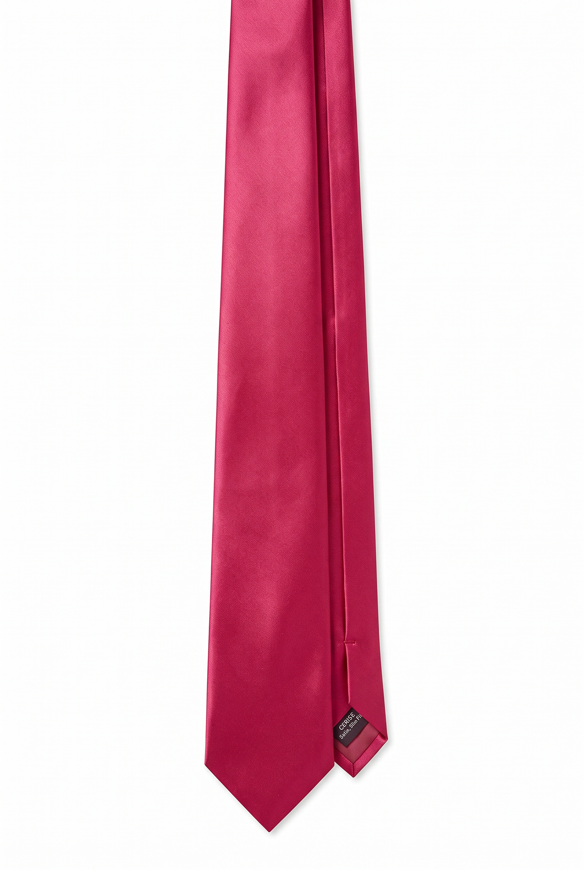 Fuchsia satin men's necktie, full-length front view 