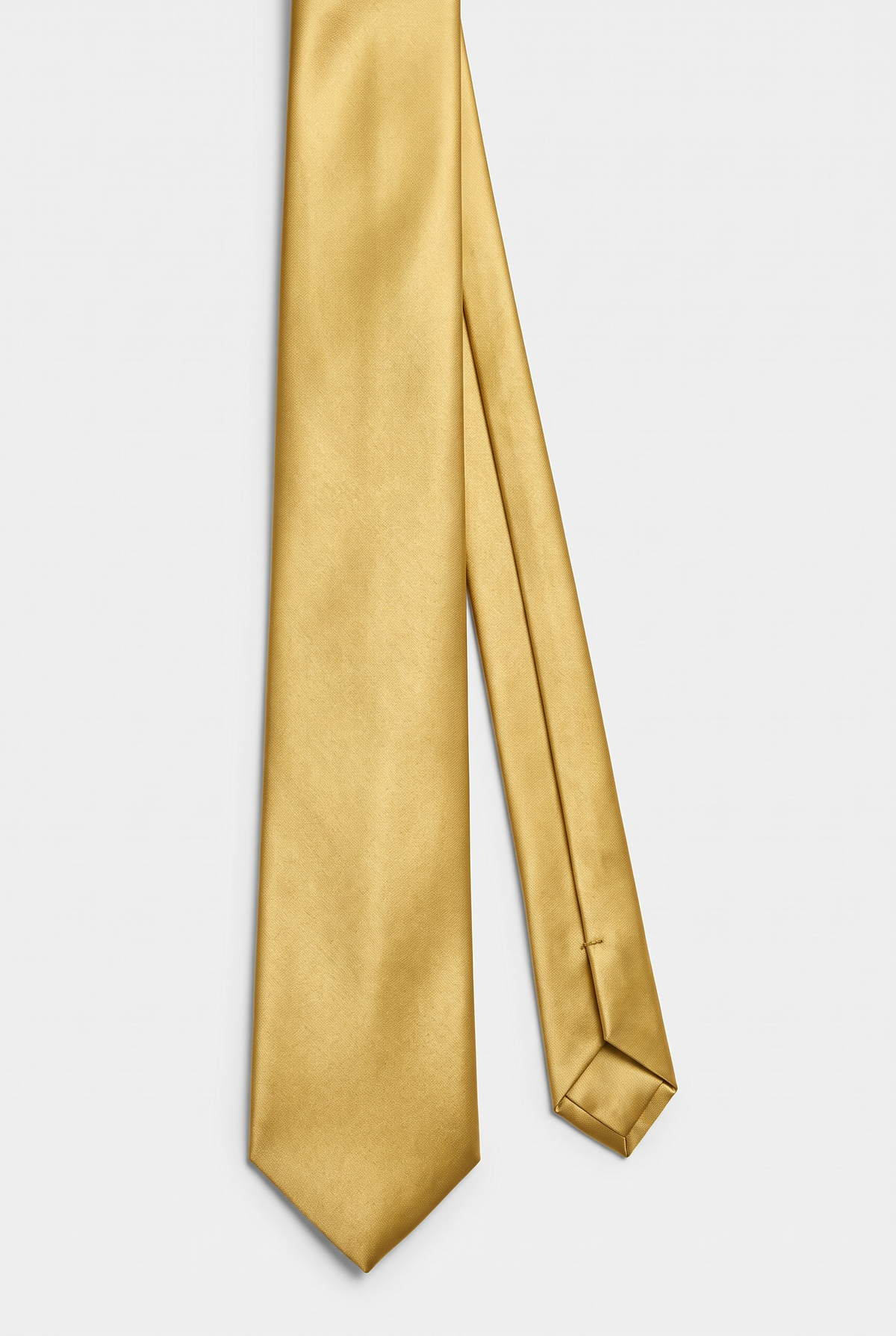 Gold satin men's necktie, full-length front view 