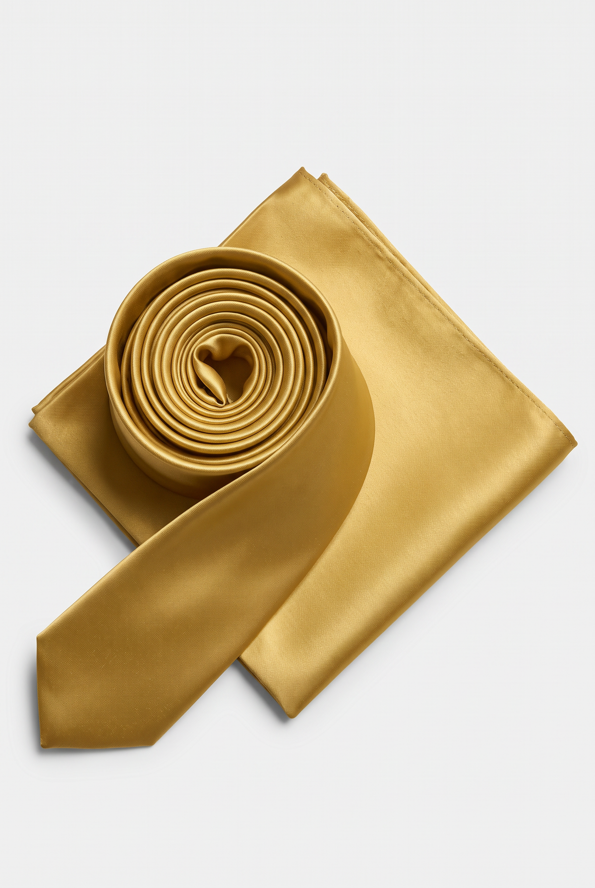 Gold satin tie and matching pocket square set 