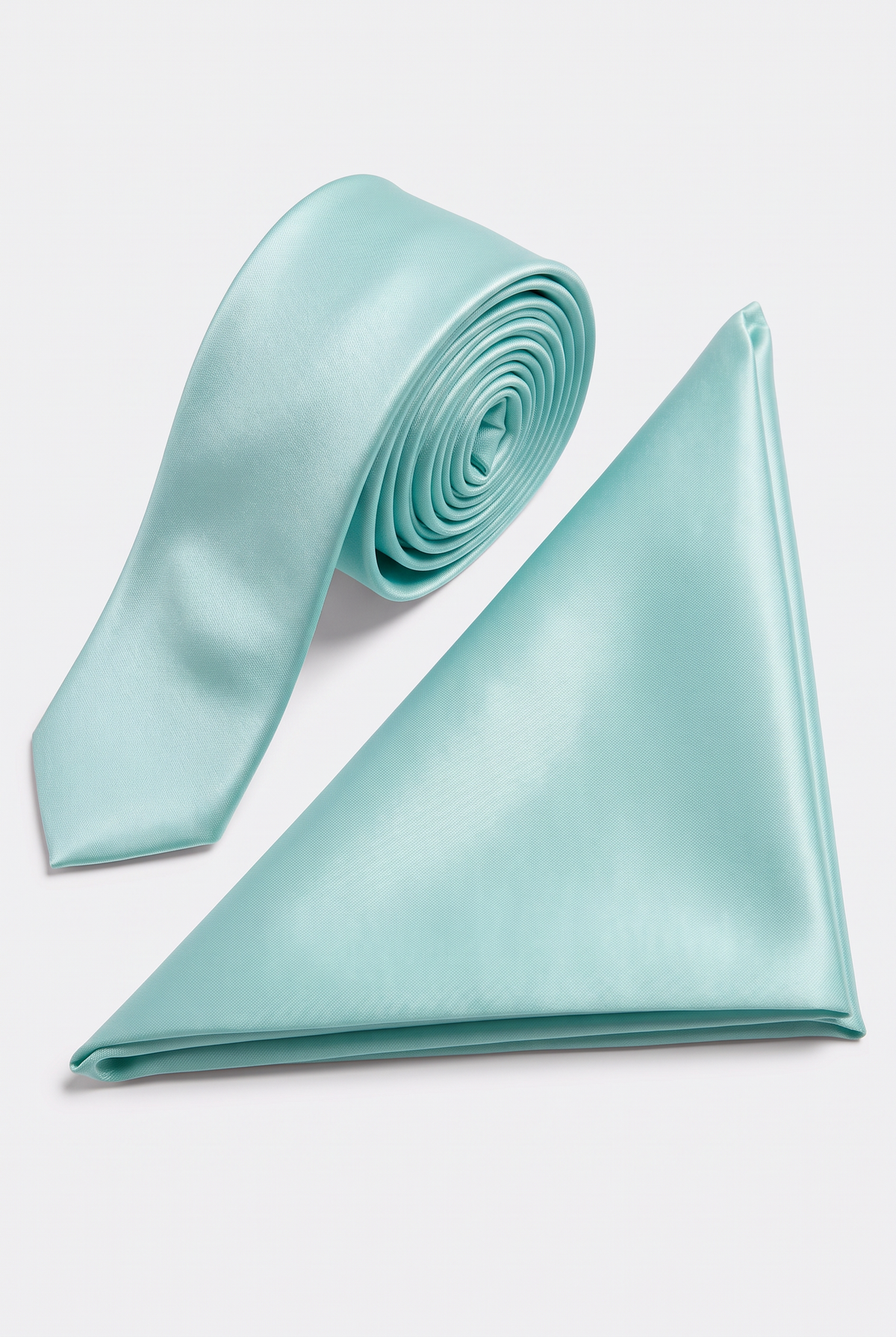 Mint satin tie and matching pocket square set 