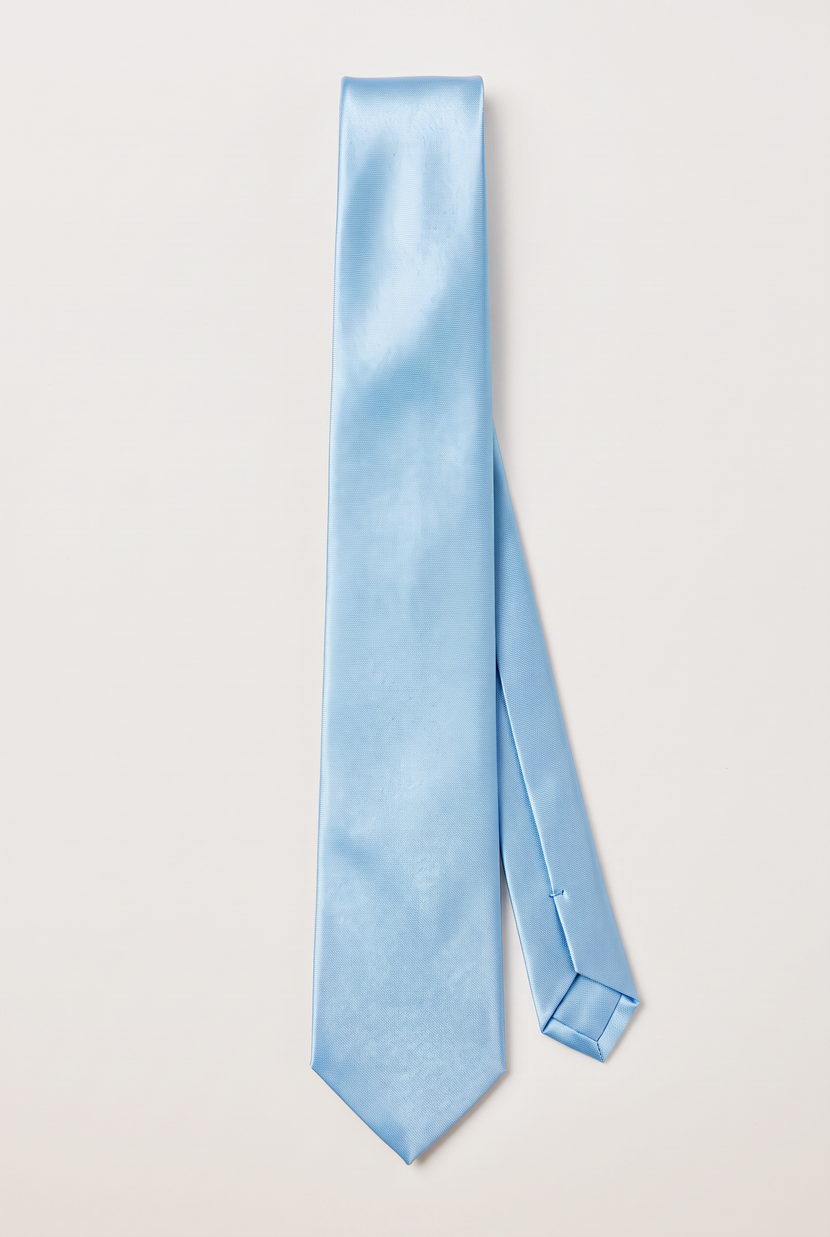 Sky Blue satin men's necktie, full-length front view 