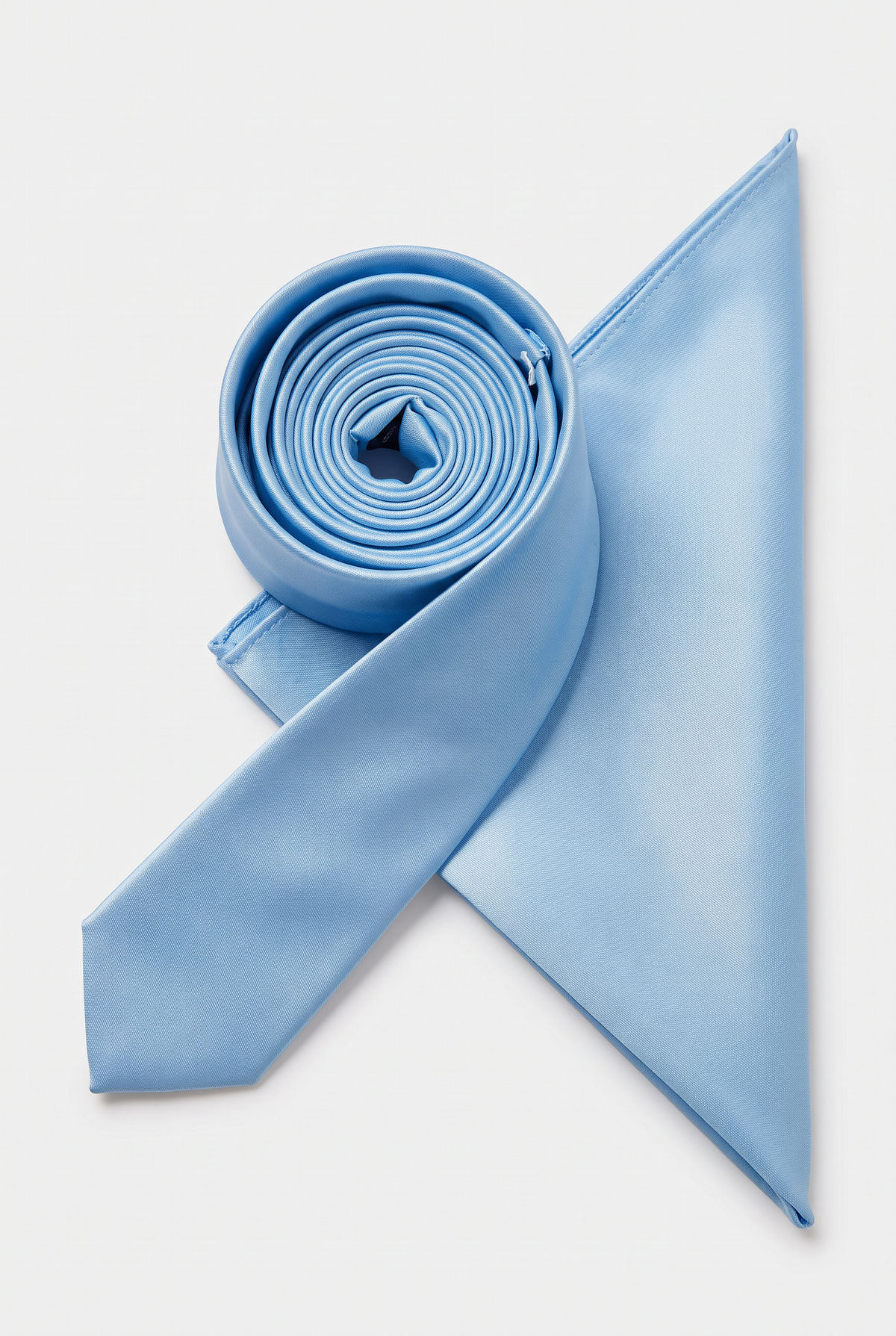 Sky Blue satin tie and matching pocket square set 