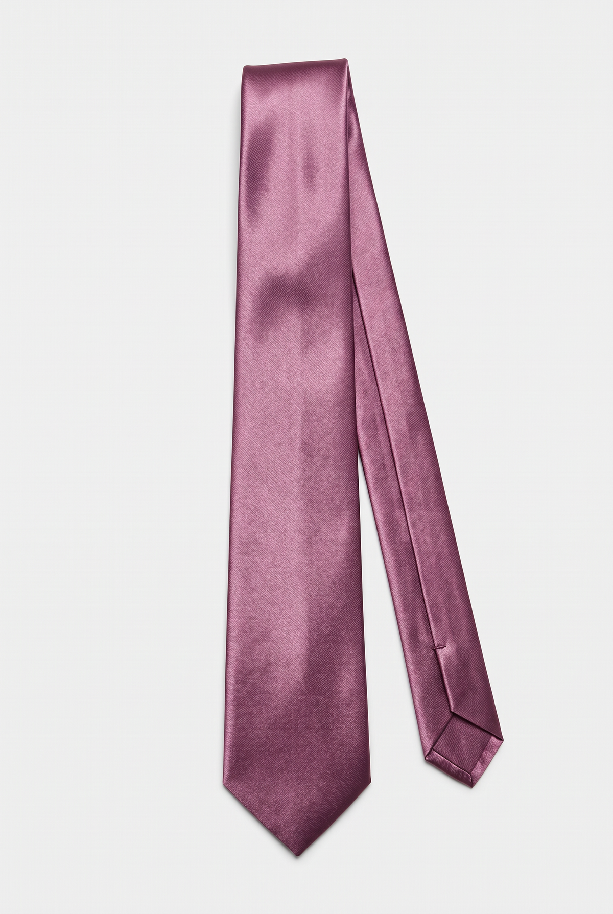 Violet satin men's necktie, full-length front view 