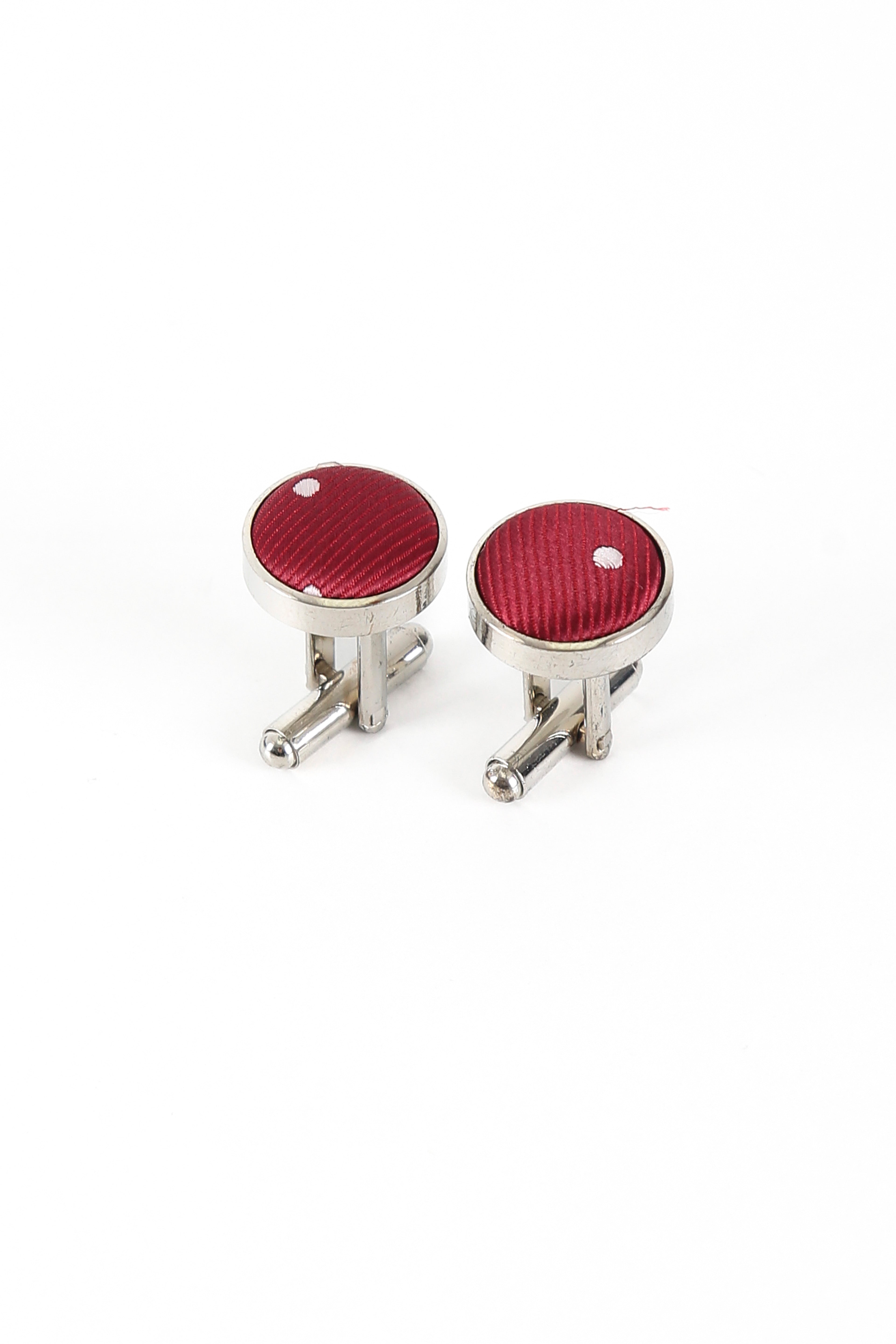 Men's Polka Dotted Tie Hanky & Cufflink Set - Burgundy Cufflink  Picture