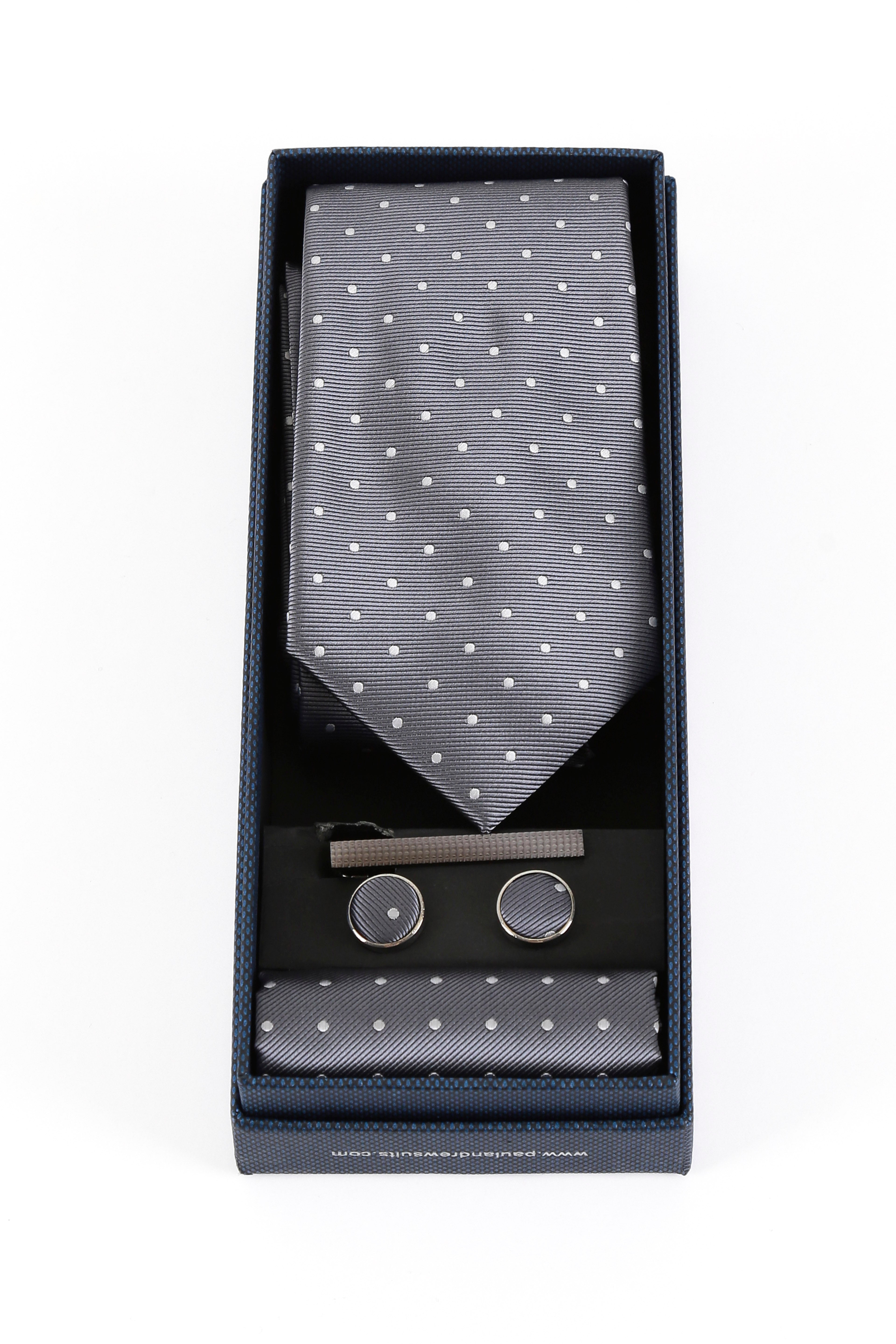 Men's Polka Dotted Tie Hanky & Cufflink Set - Grey