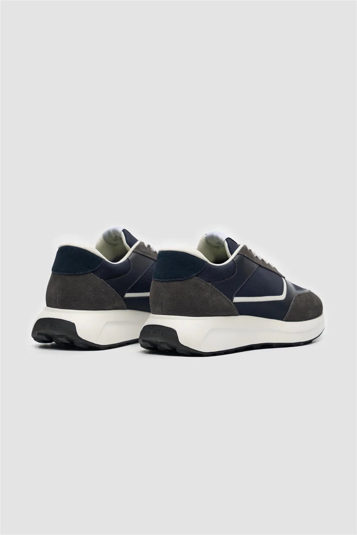 Men’s Retro Lace Up Trainers - Brisbane - Navy Pair Back Picture