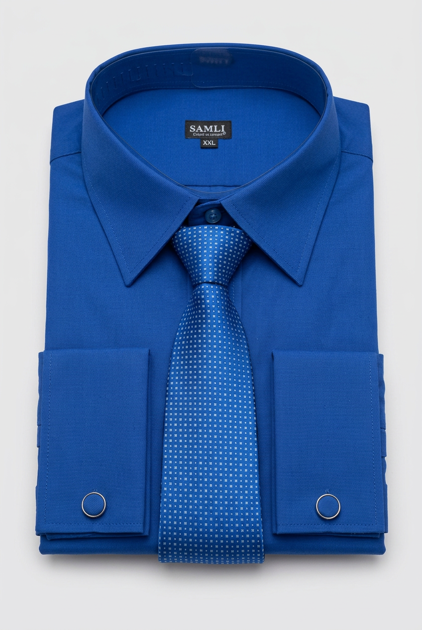 Men’s Royal Blue Formal Shirt Set with Tie and Cufflinks