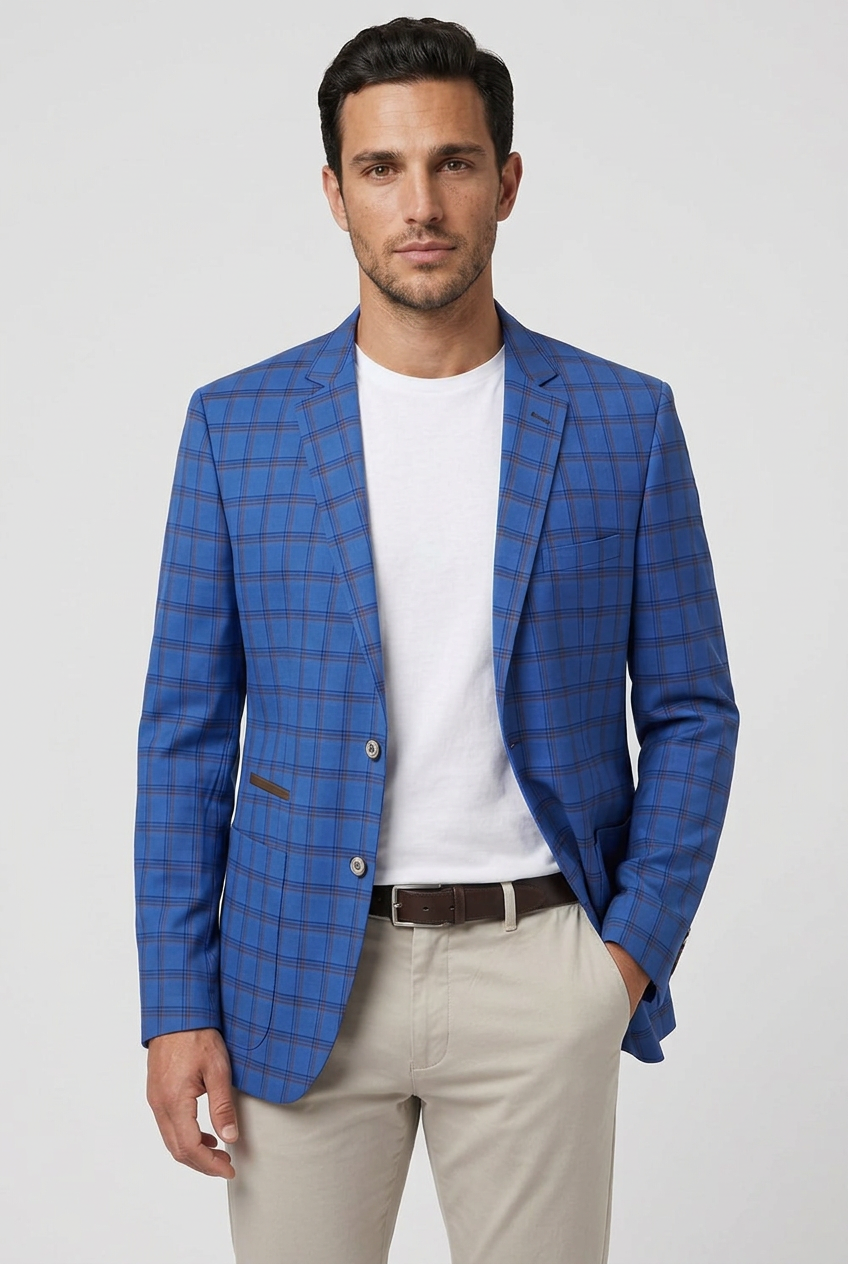 Veste blazer ajustée pour homme à carreaux fenêtre Bleu royal