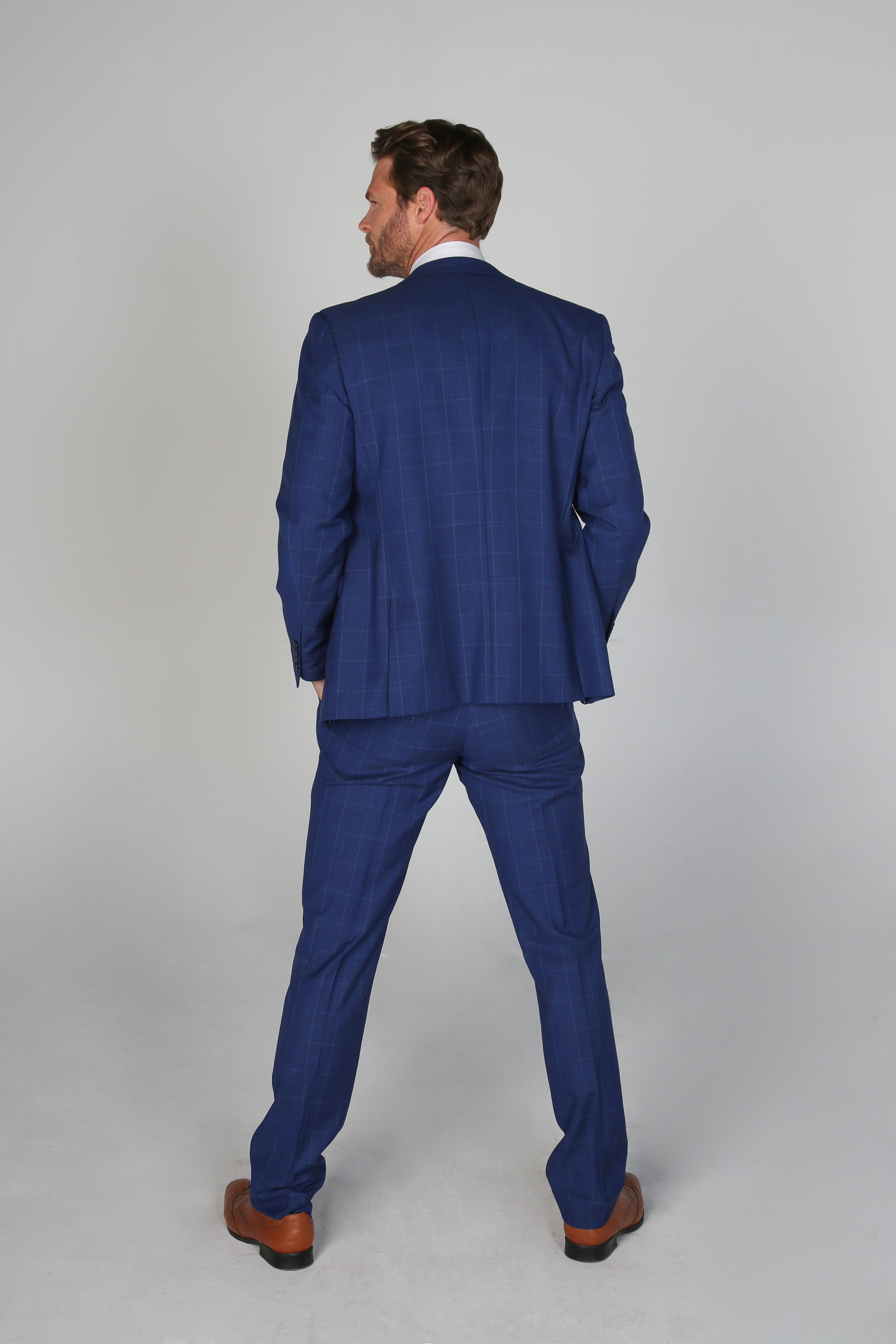 Herren Sakko im Royal Blau mit Windowpane-Karo