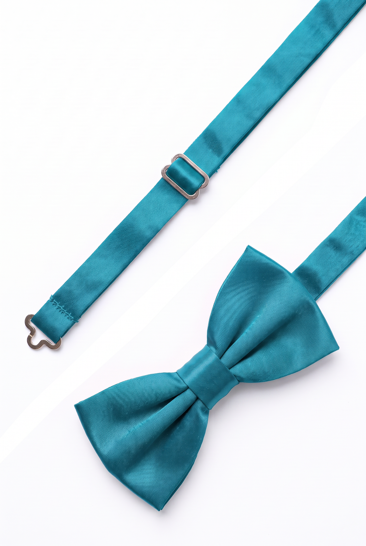 Adjustable aqua satin bow tie for men with metal hook fastening

