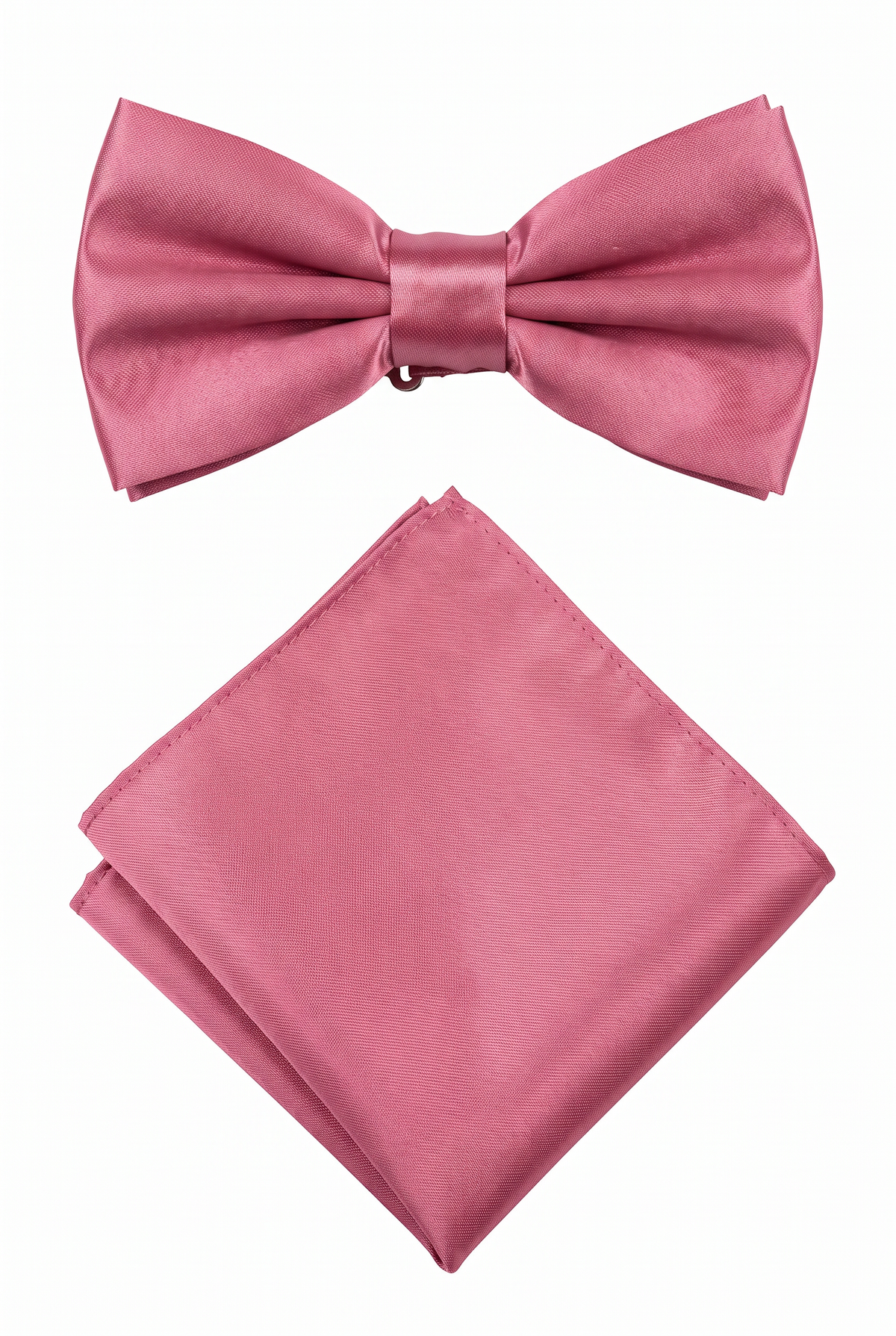 Violet satin men’s bow tie and matching pocket square set for formal wear

