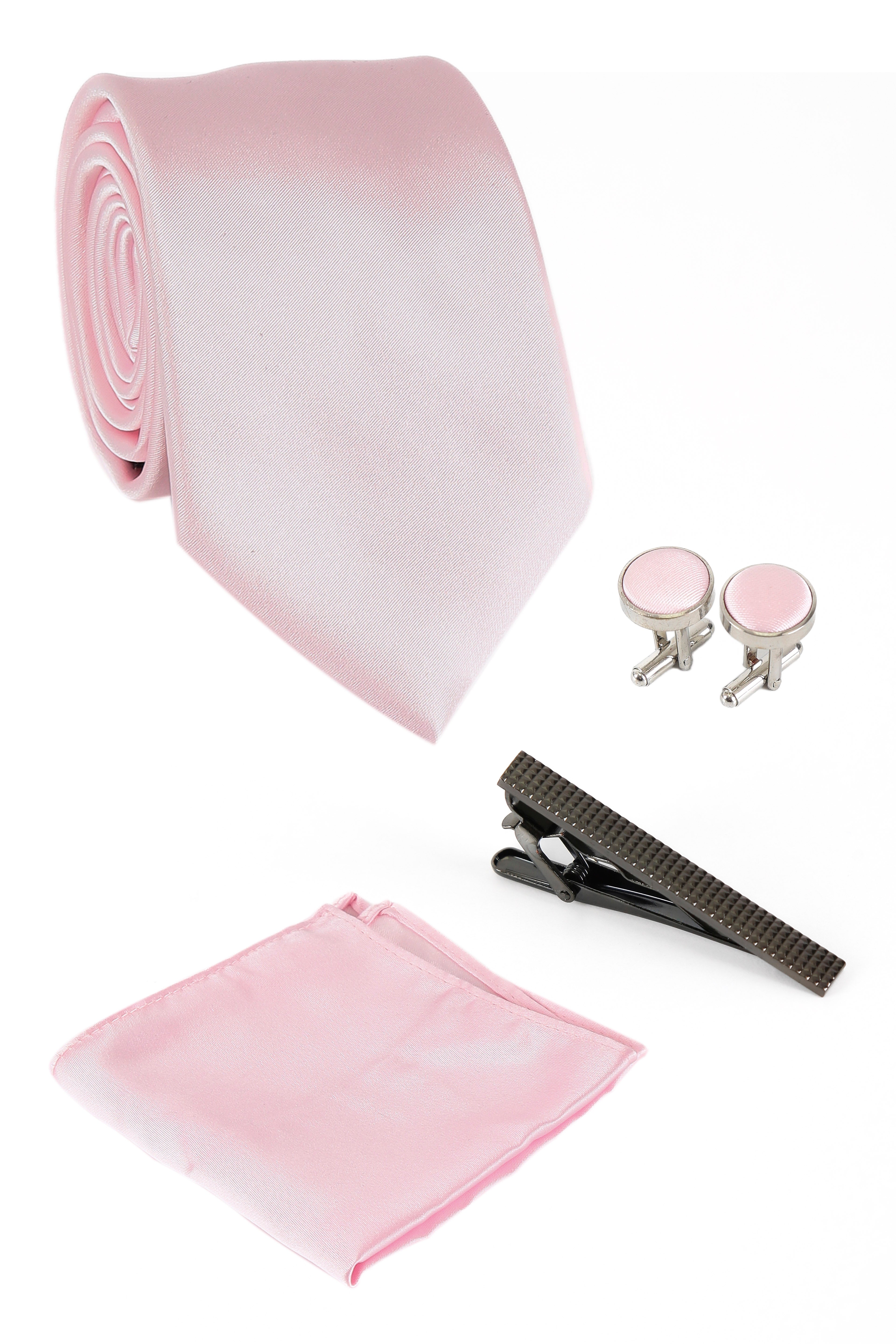 Men's Satin Tie Cufflink 4 Piece Set - Light Pink Set Picture