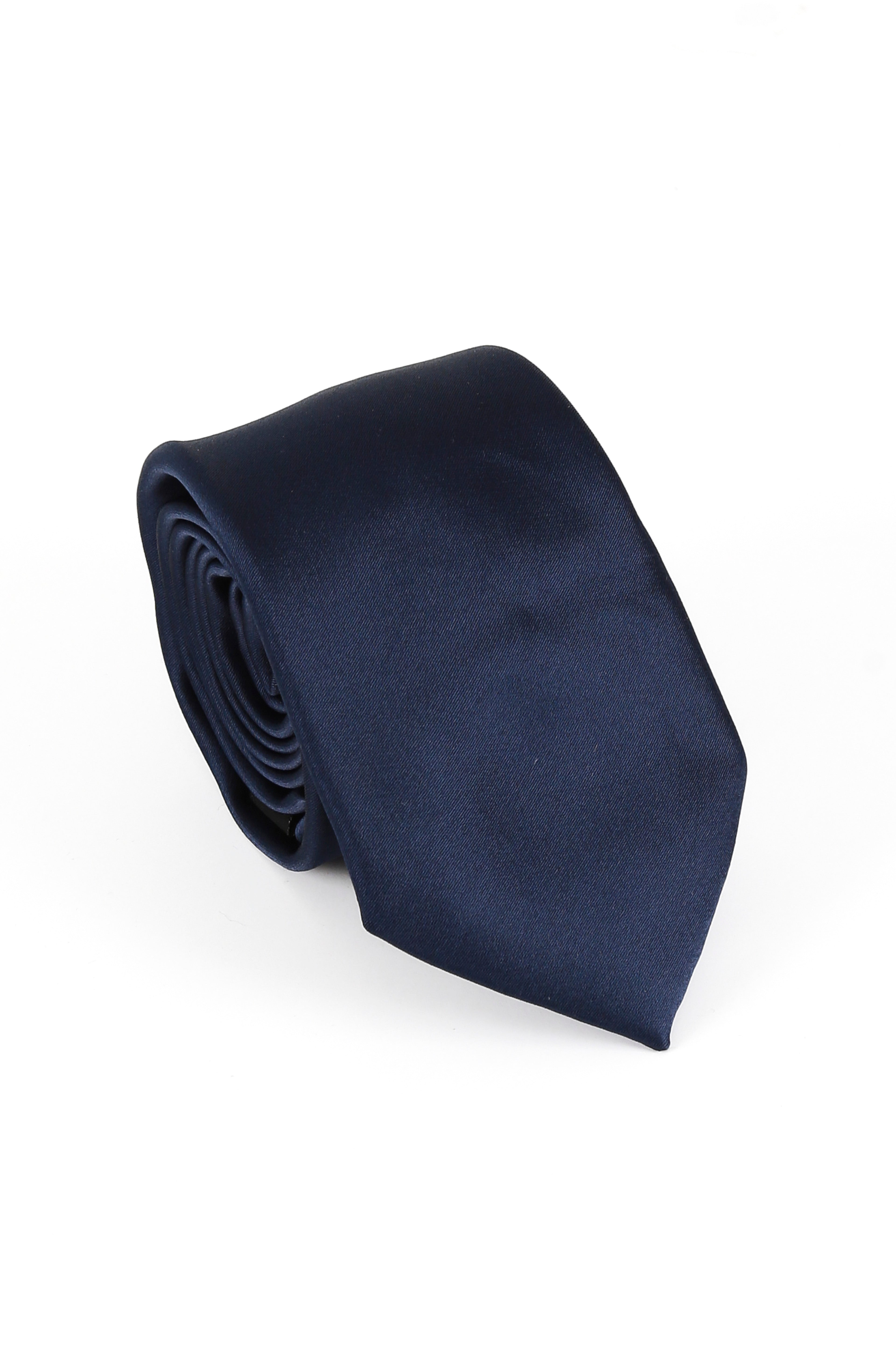 Men's Satin Tie Cufflink 4 Piece Set - Navy Blue Tie Picture