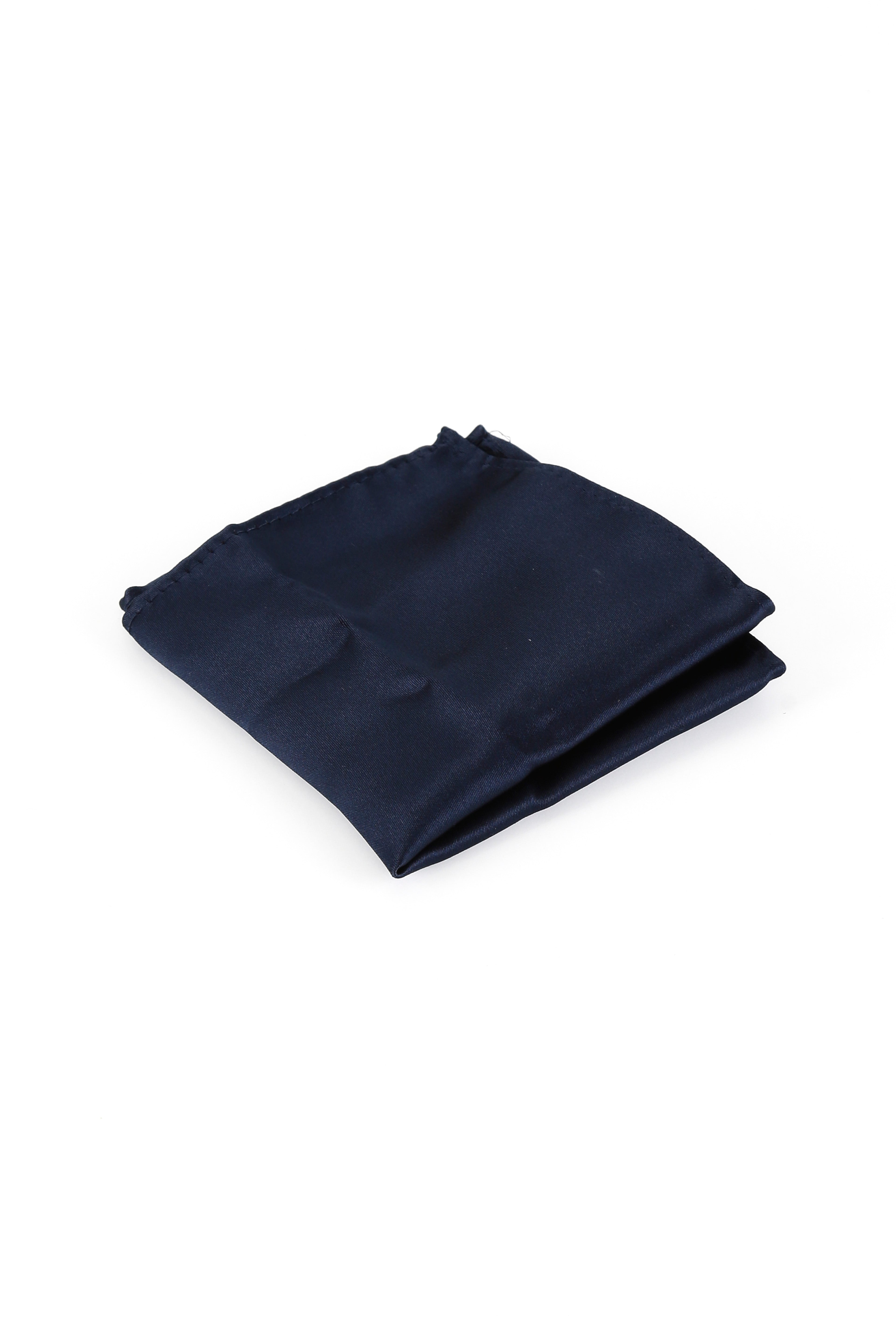 Men's Satin Tie Cufflink 4 Piece Set - Navy Blue Hanky Picture