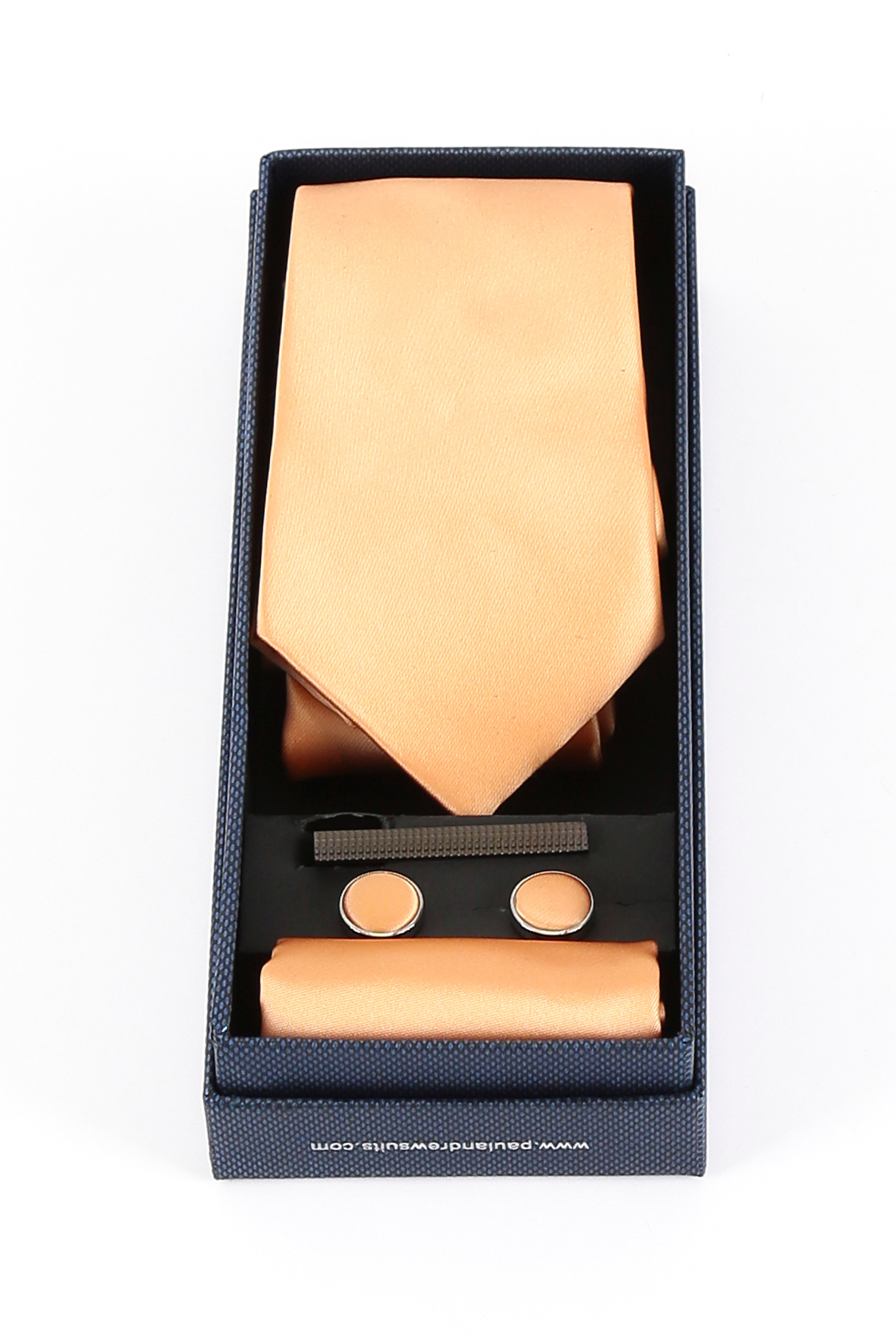 Men's Satin Tie Cufflink 4 Piece Set - Orange