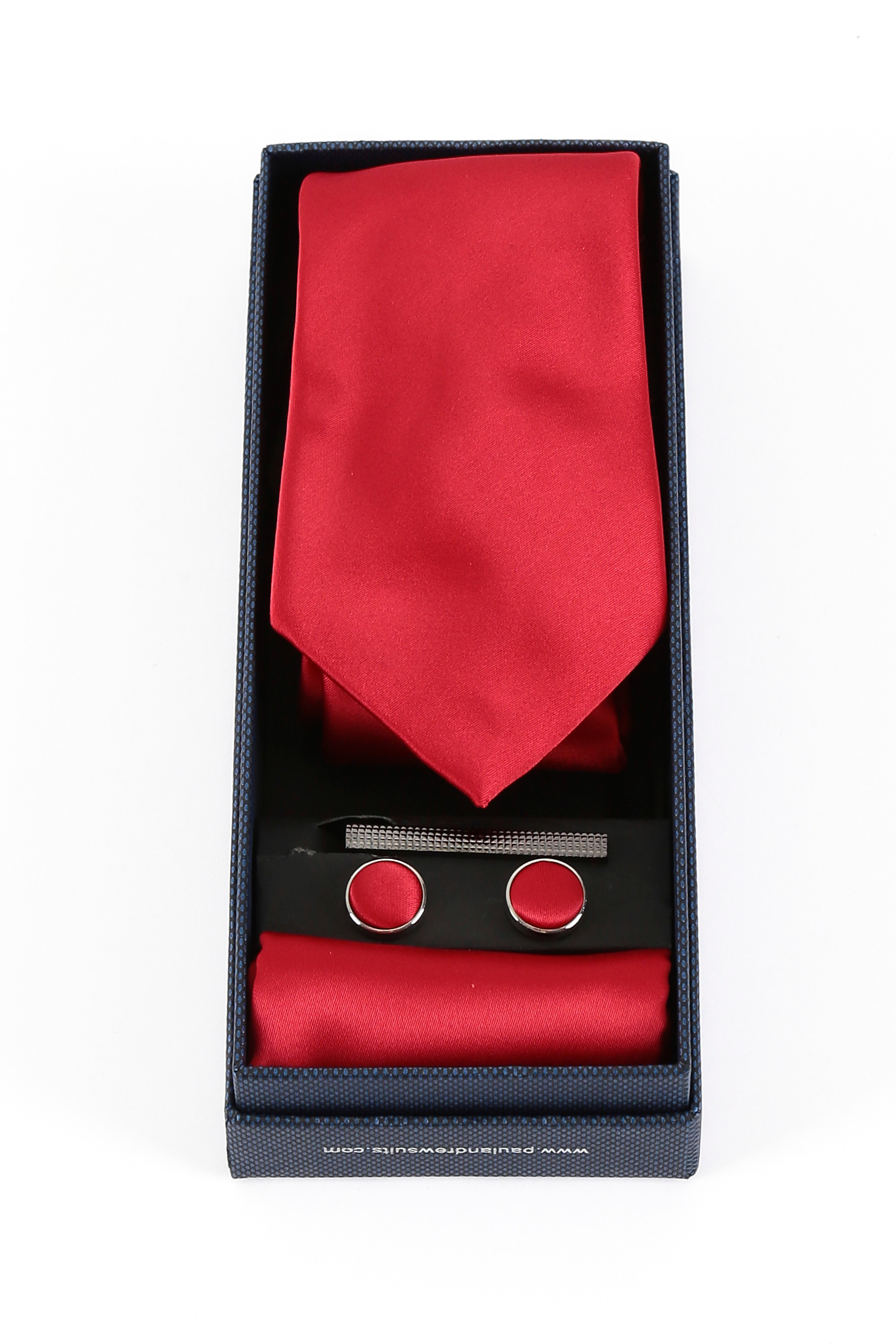 Men's Satin Tie Cufflink 4 Piece Set - Red
