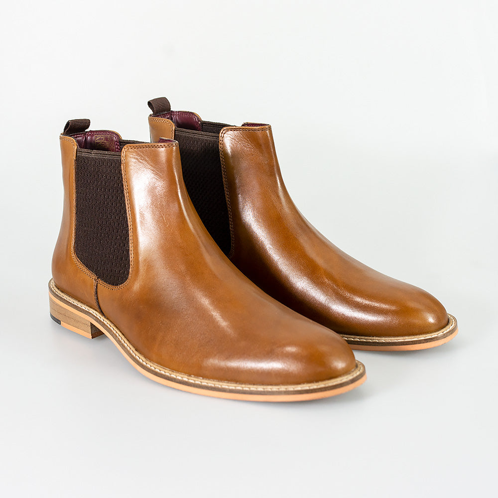 Bottes Chelsea en cuir à enfiler pour hommes - WATSON Tan - Noir